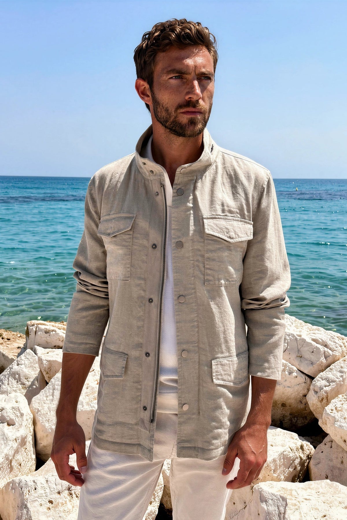 Saharienne Walter en lin - Beige-MANTEAU HOMME-Curling-Paris