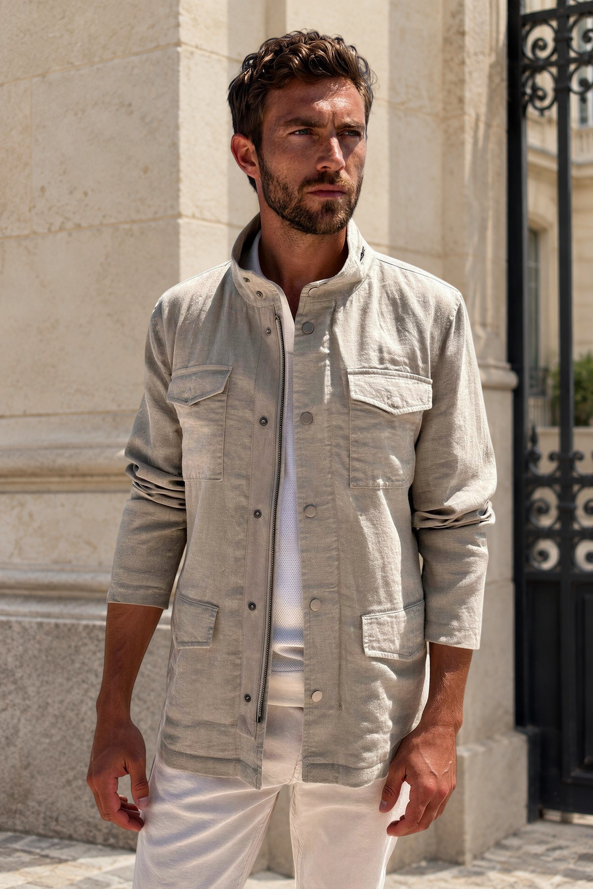 Saharienne Walter en lin - Beige-MANTEAU HOMME-Curling-Paris