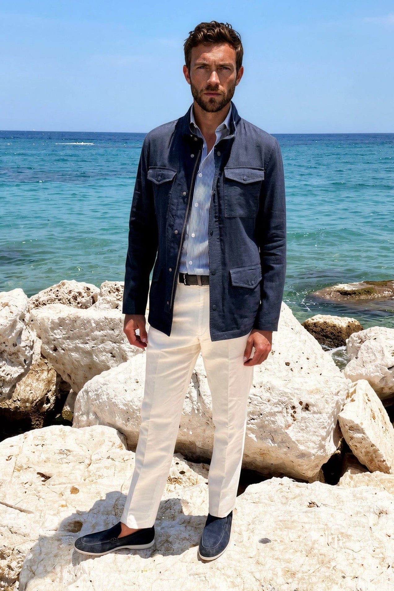 Saharienne Walter en lin - Marine-MANTEAU HOMME-Curling-Paris