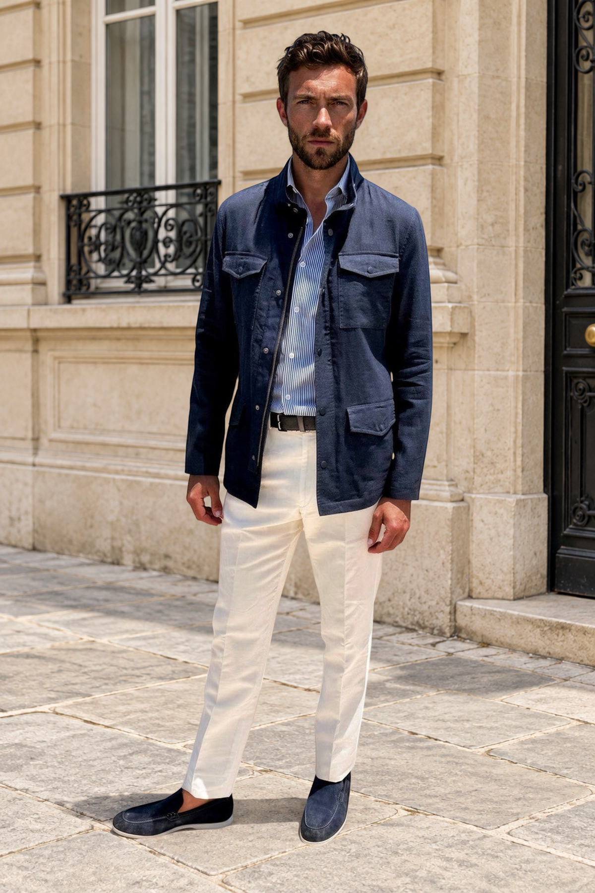 Saharienne Walter en lin - Marine-MANTEAU HOMME-Curling-Paris