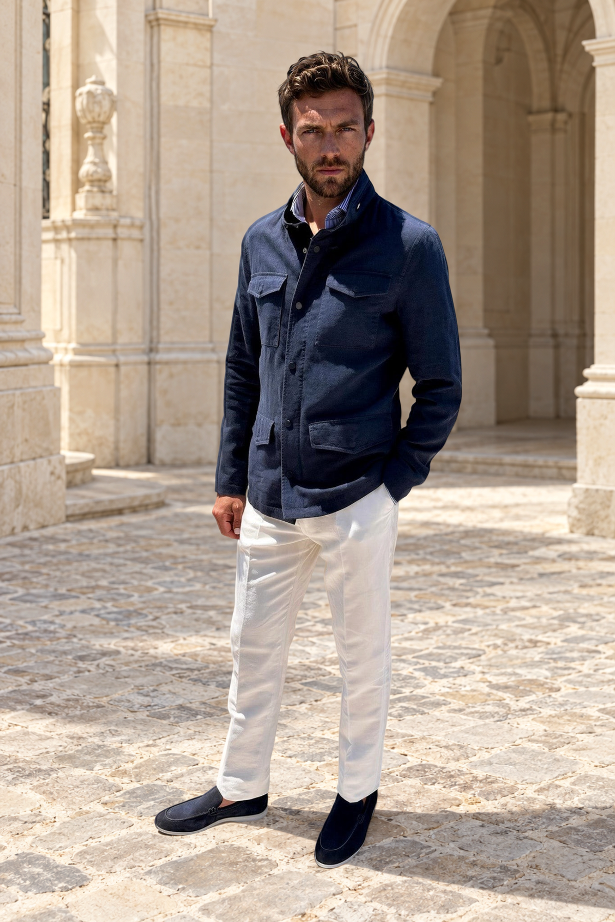 Saharienne Walter en lin - Marine-MANTEAU HOMME-Curling-Paris