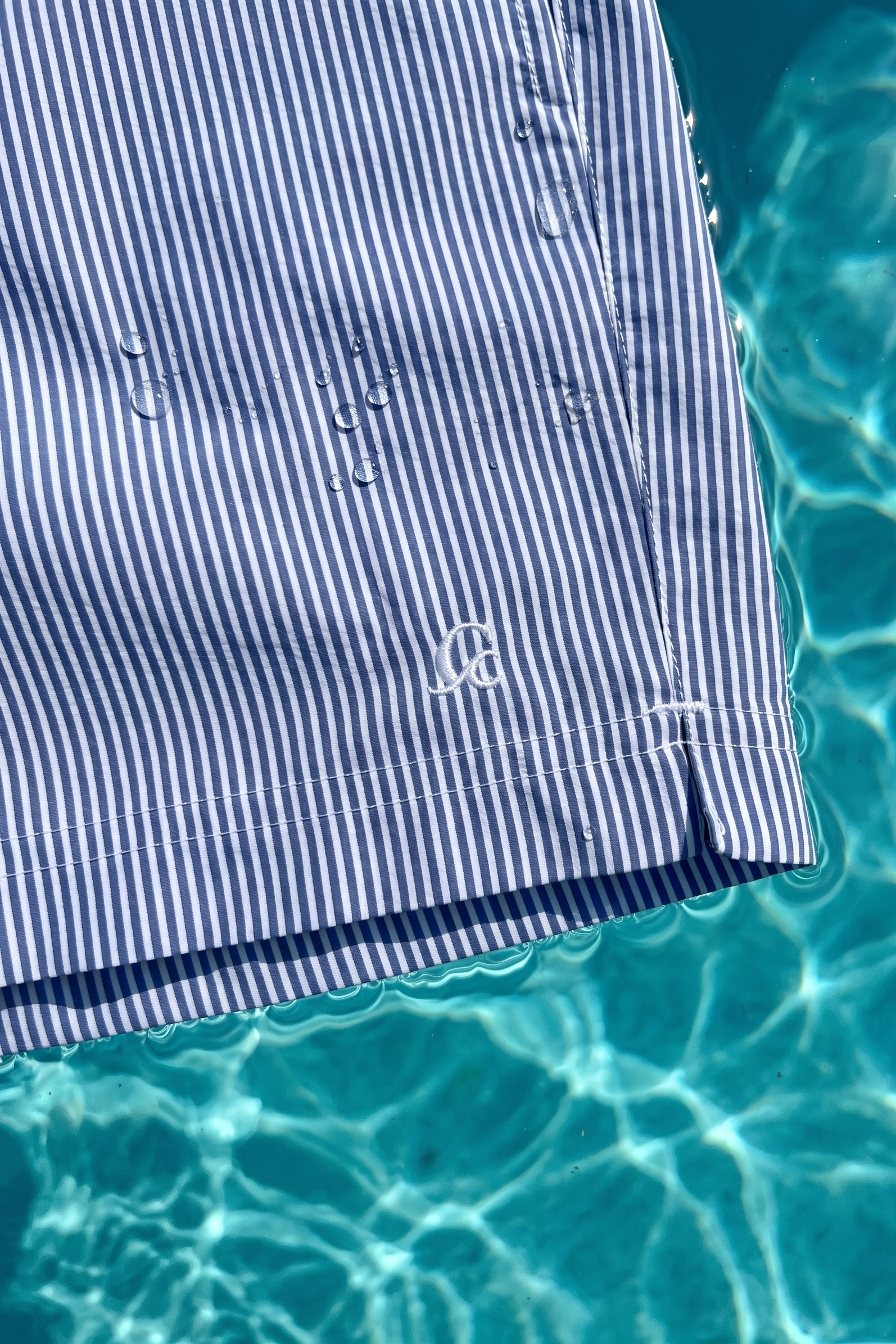 Short de bain en seersucker - Rayé bleu-MAILLOT DE BAIN HOMME-Curling-Paris
