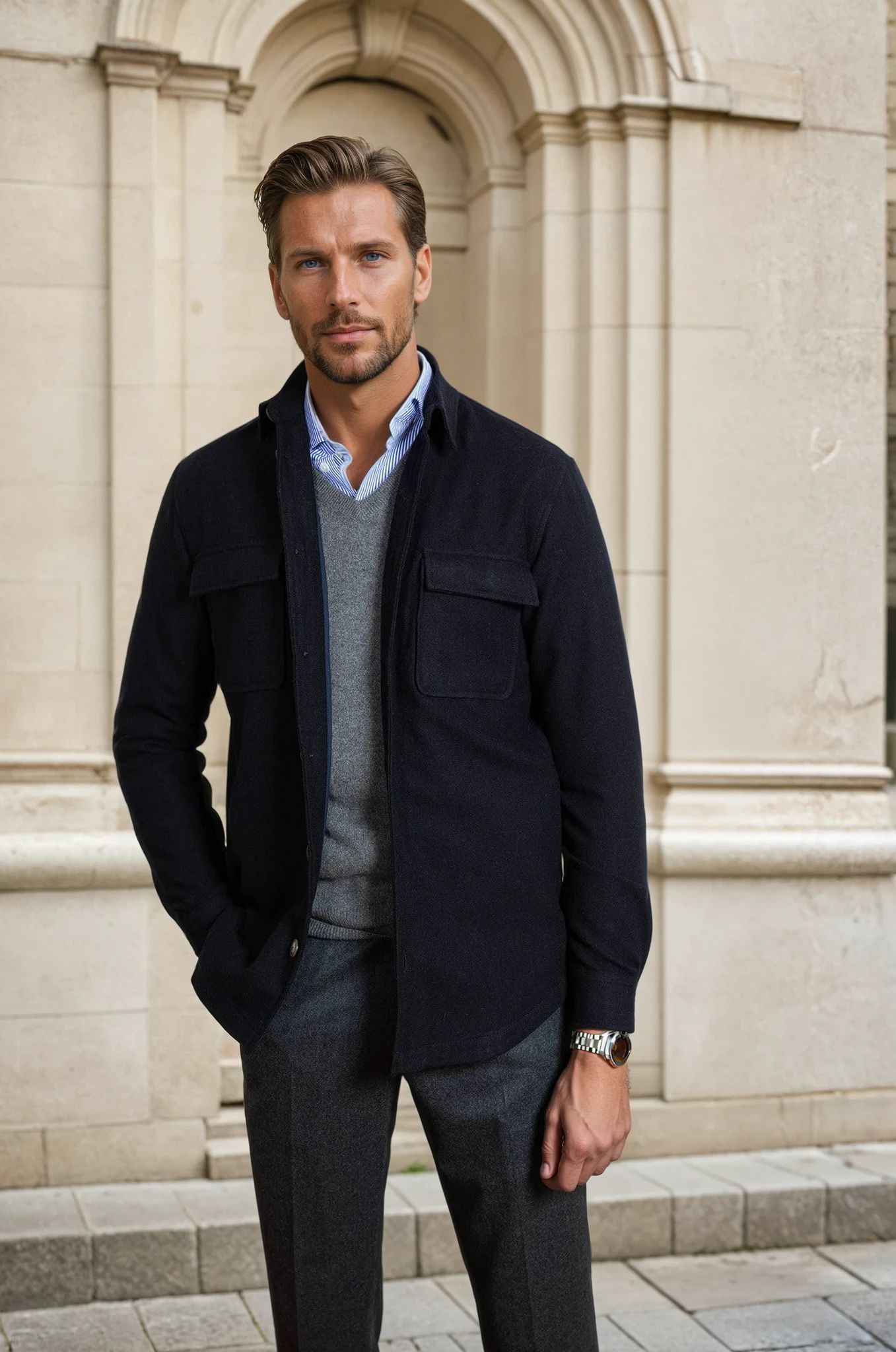 Surchemise Harry en flanelle - Marine-MANTEAU HOMME-Curling-Paris