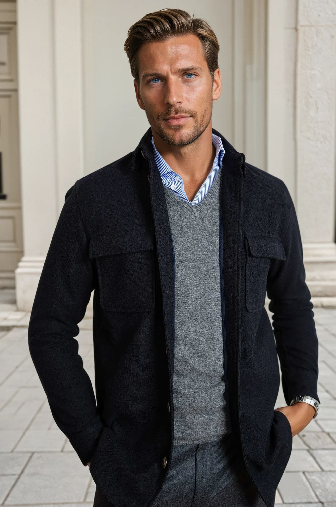 Surchemise Harry en flanelle - Marine-MANTEAU HOMME-Curling-Paris