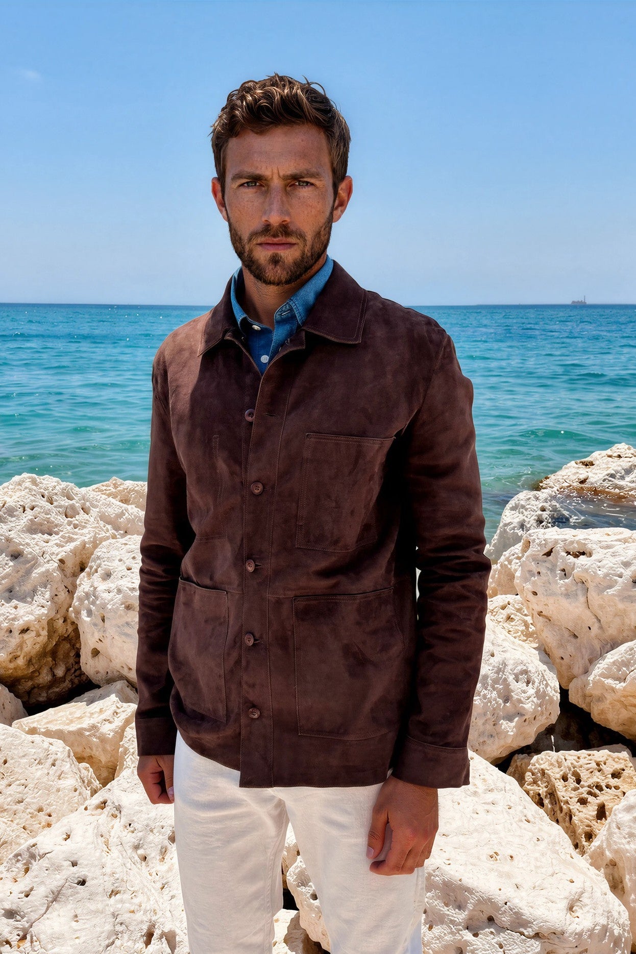 Surchemise Jimmy en chèvre velours - Marron-MANTEAU HOMME-Curling-Paris
