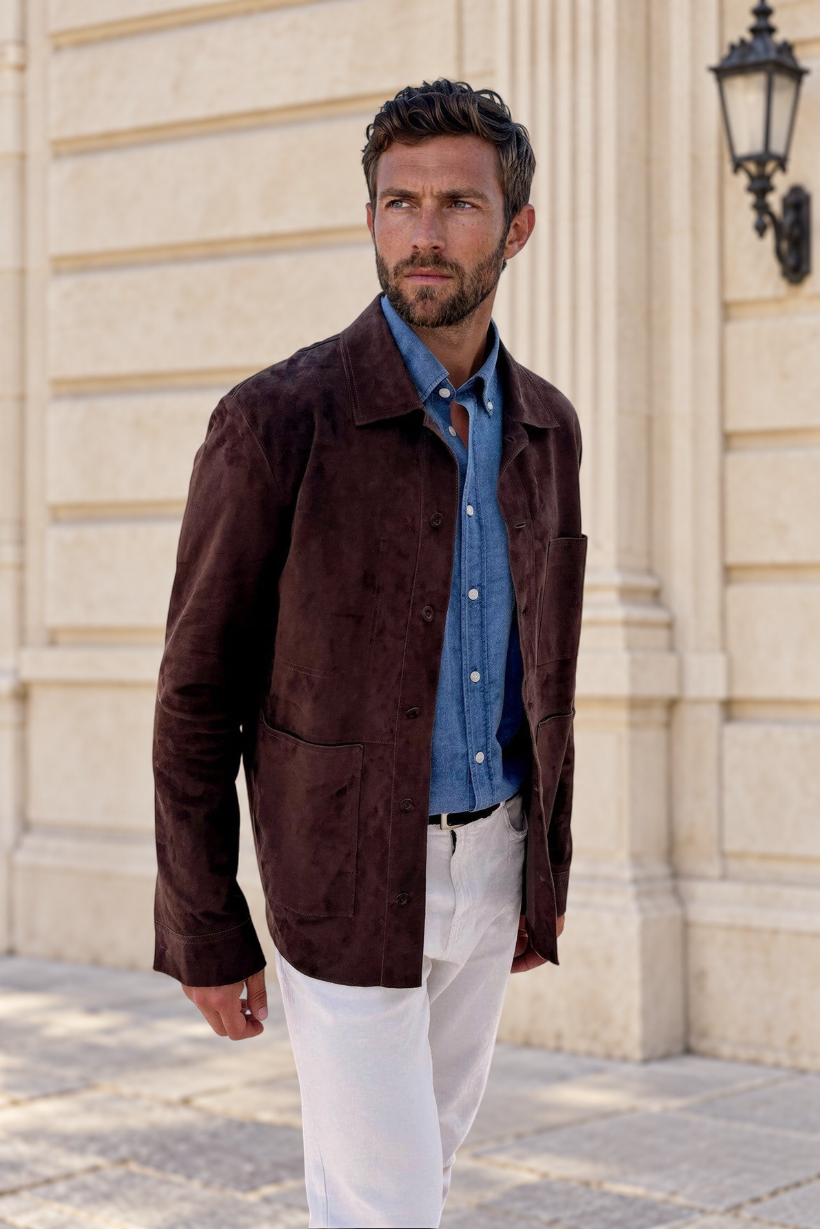 Surchemise Jimmy en chèvre velours - Marron-MANTEAU HOMME-Curling-Paris