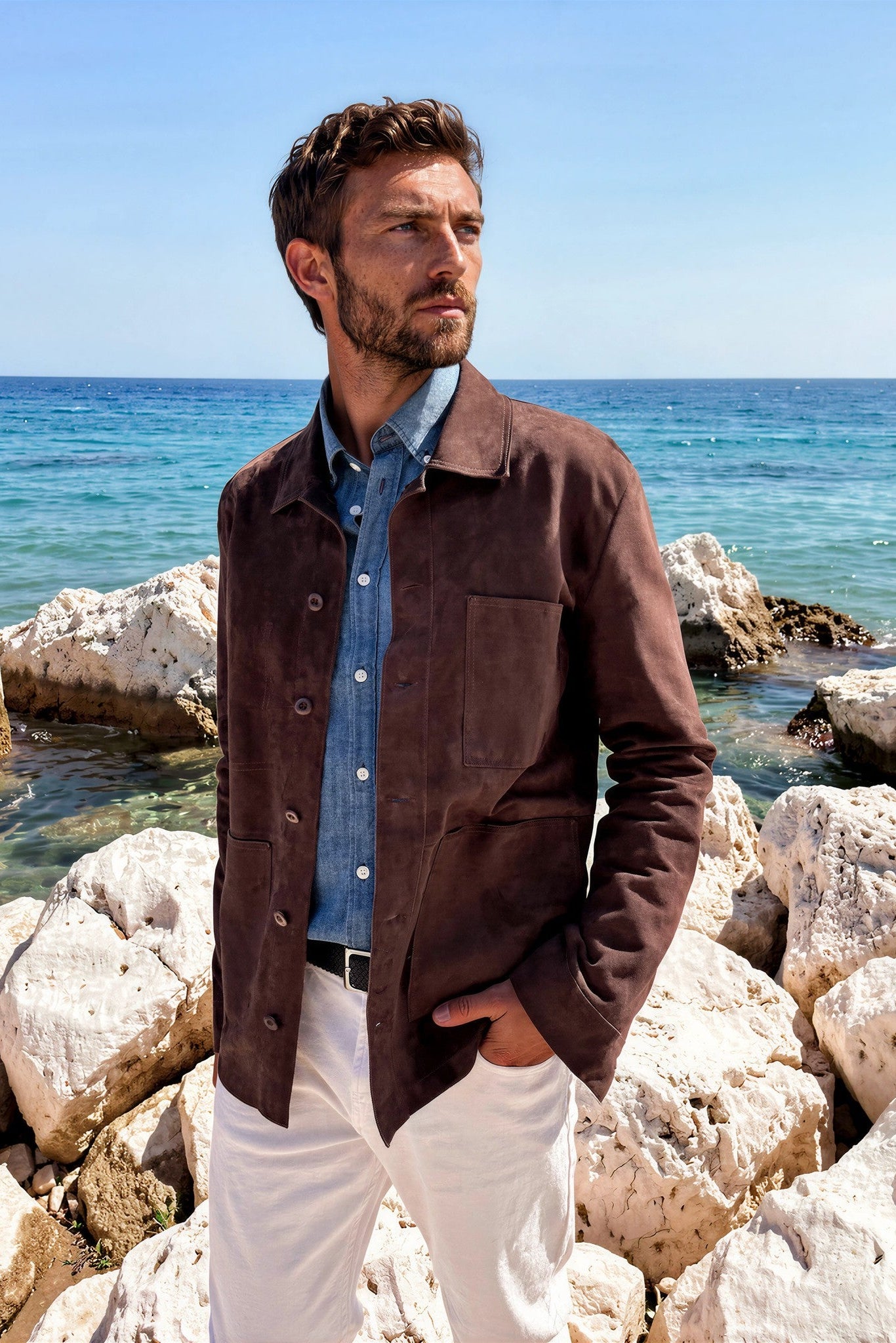 Surchemise Jimmy en chèvre velours - Marron-MANTEAU HOMME-Curling-Paris
