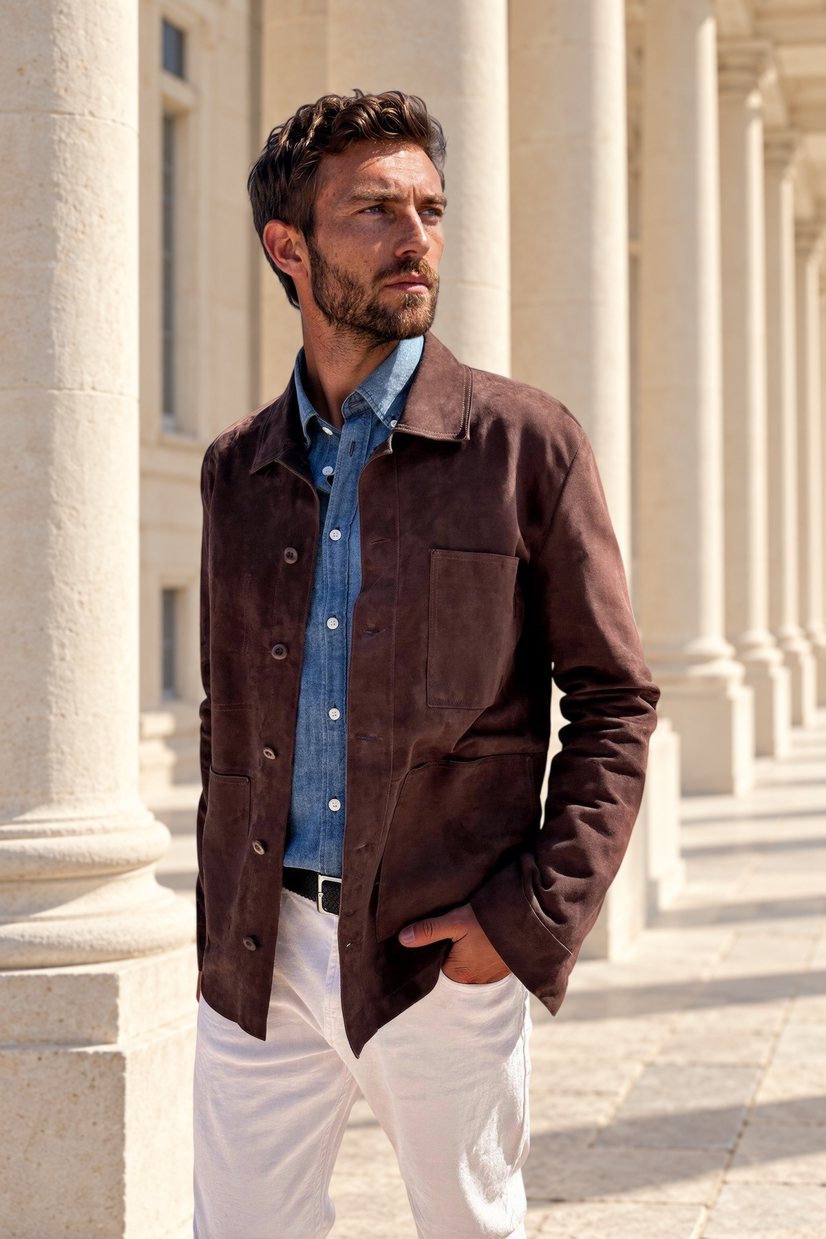 Surchemise Jimmy en chèvre velours - Marron-MANTEAU HOMME-Curling-Paris