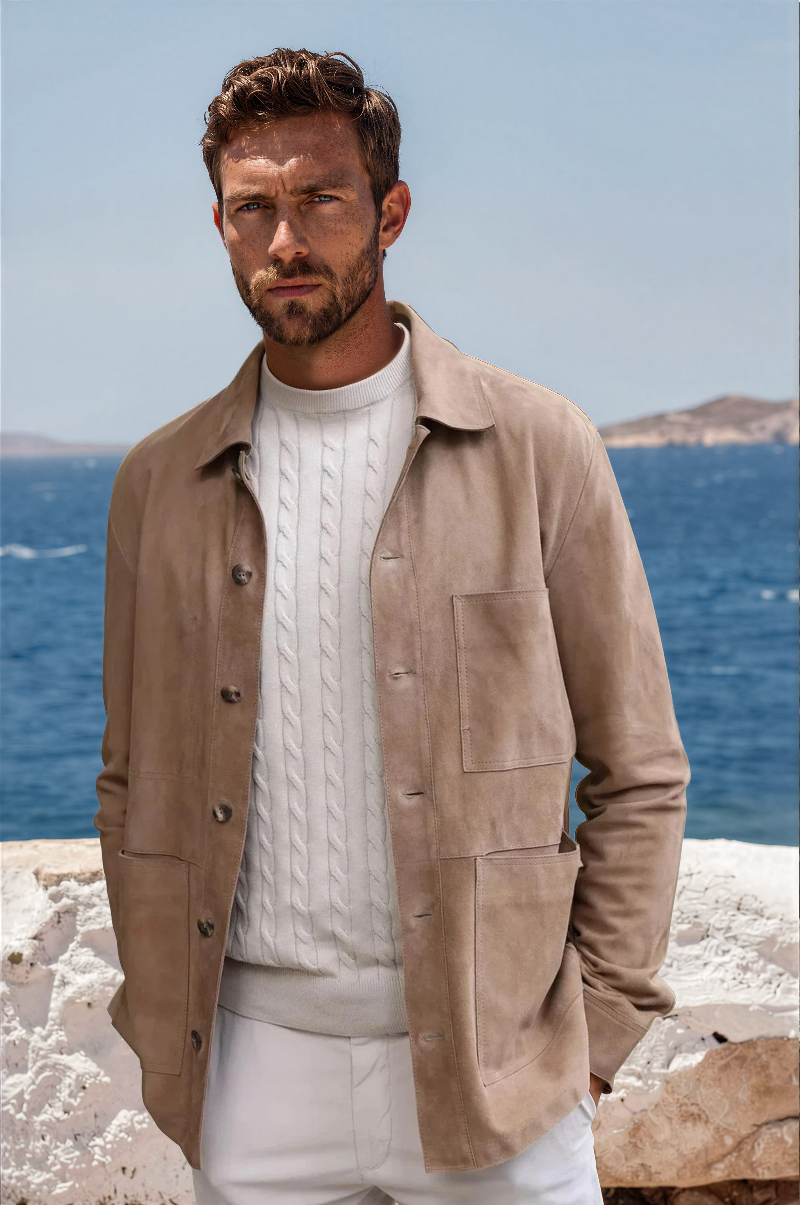 Surchemise Jimmy en chèvre velours - Taupe-MANTEAU HOMME-Curling-Paris