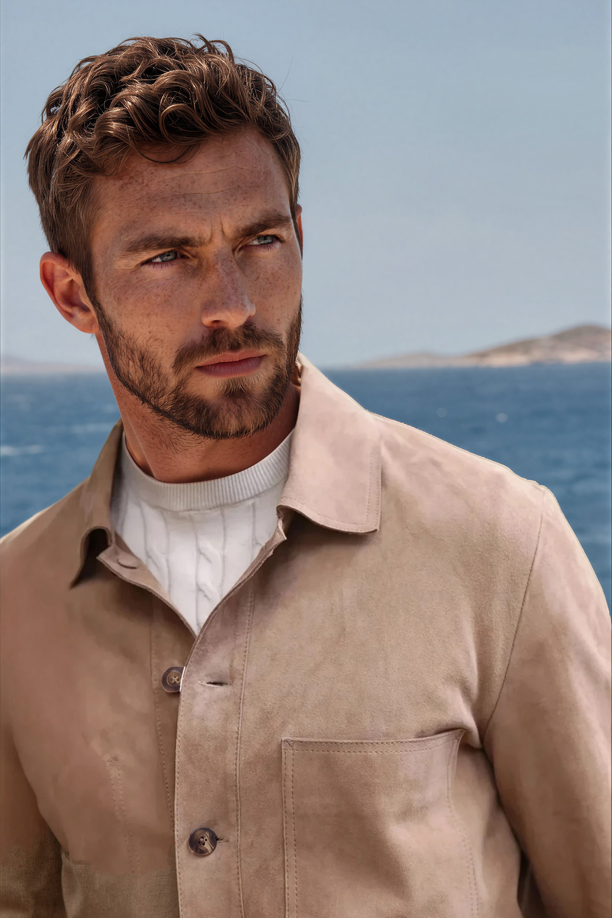 Surchemise Jimmy en chèvre velours - Taupe-MANTEAU HOMME-Curling-Paris