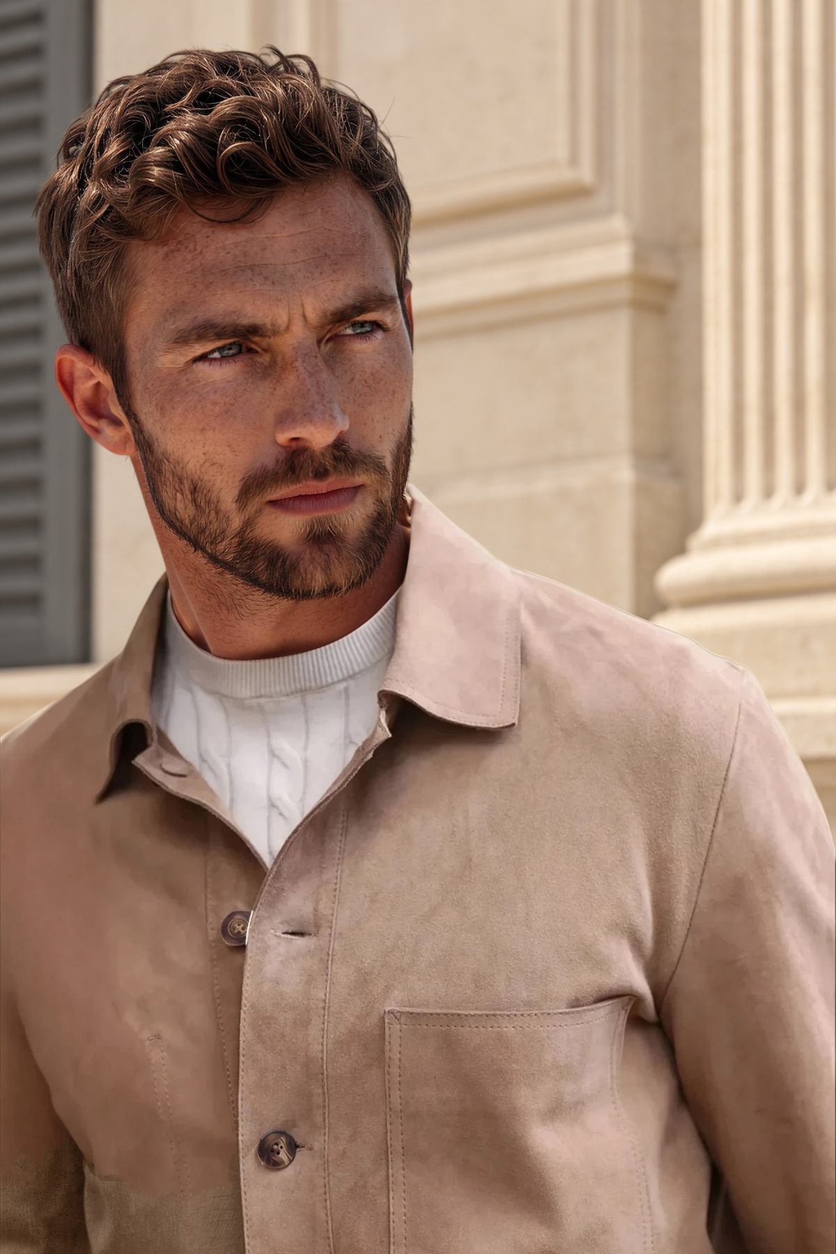 Surchemise Jimmy en chèvre velours - Taupe-MANTEAU HOMME-Curling-Paris