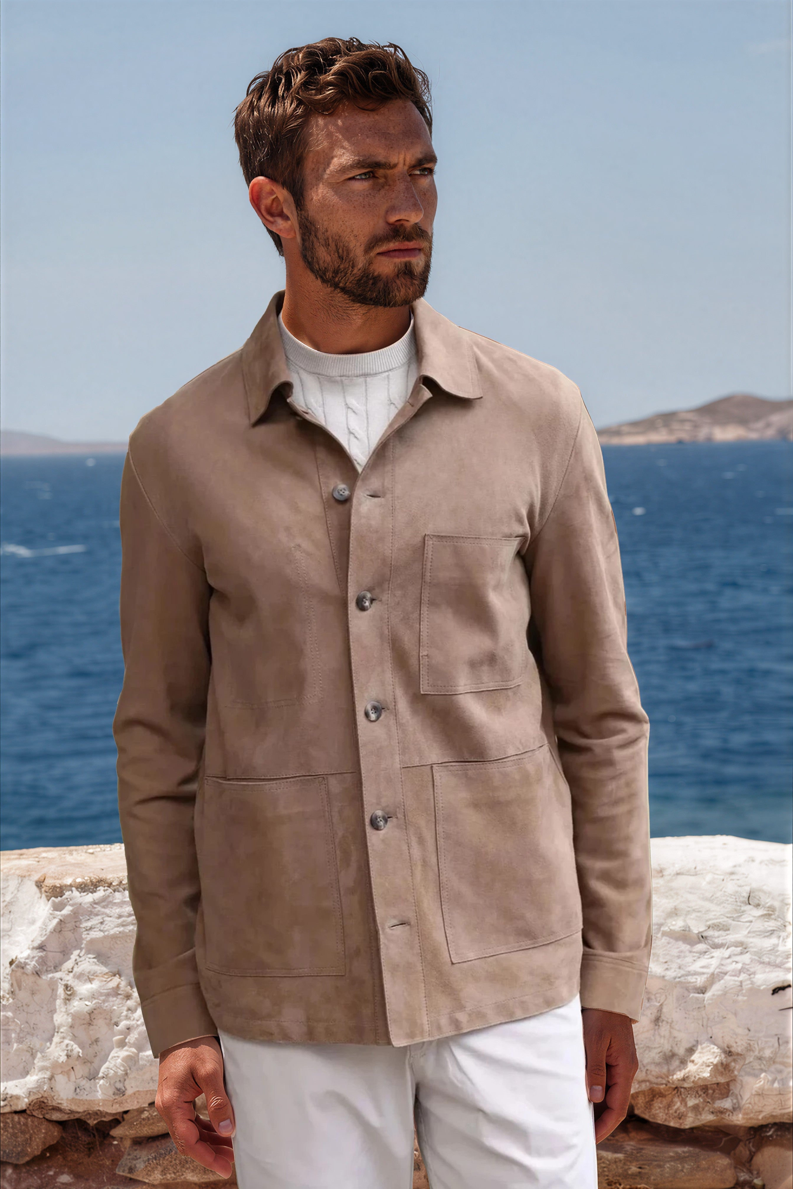 Surchemise Jimmy en chèvre velours - Taupe-MANTEAU HOMME-Curling-Paris