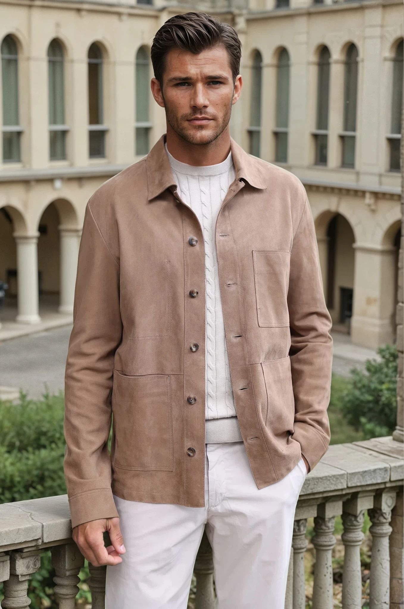 Surchemise Jimmy en chèvre velours - Taupe-MANTEAU HOMME-Curling-Paris