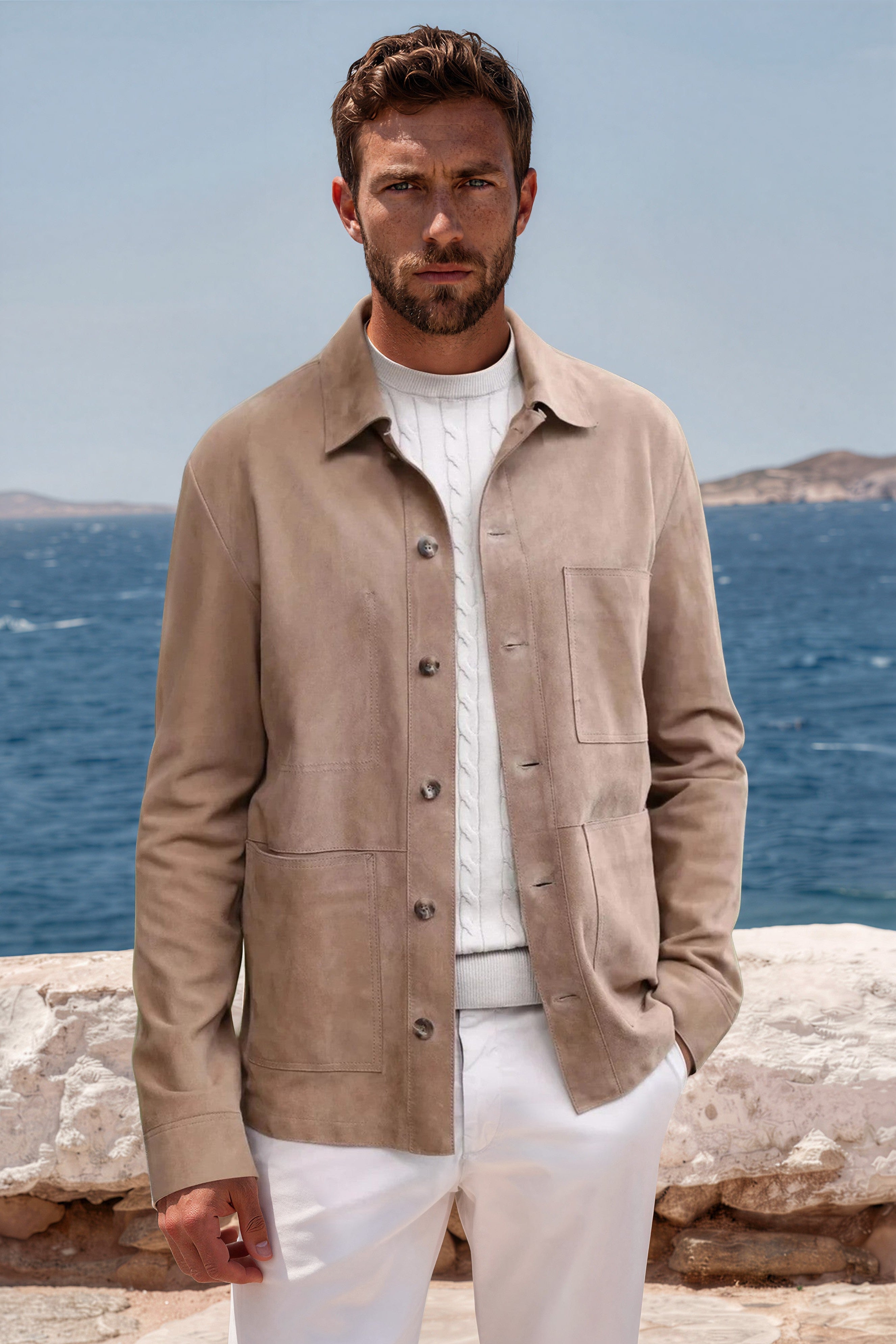 Surchemise Jimmy en chèvre velours - Taupe-MANTEAU HOMME-Curling-Paris