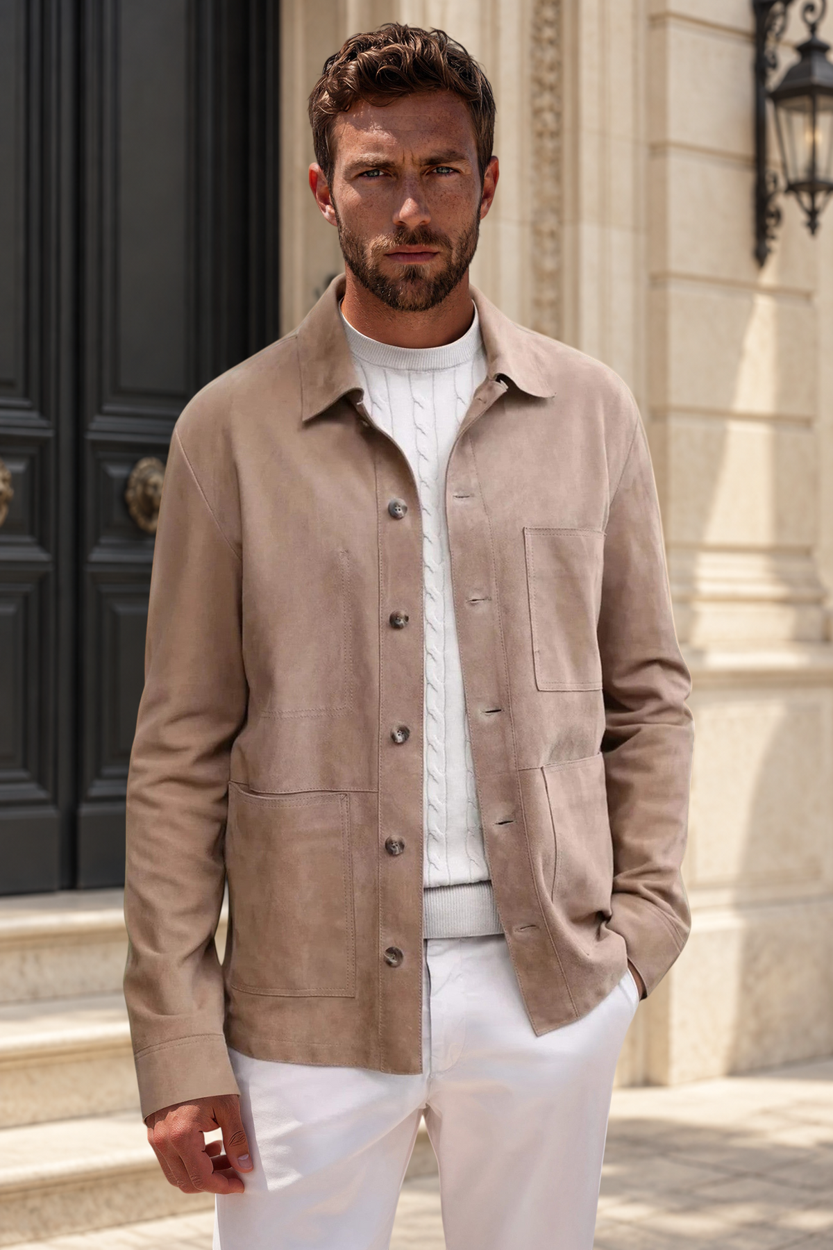 Surchemise Jimmy en chèvre velours - Taupe-MANTEAU HOMME-Curling-Paris