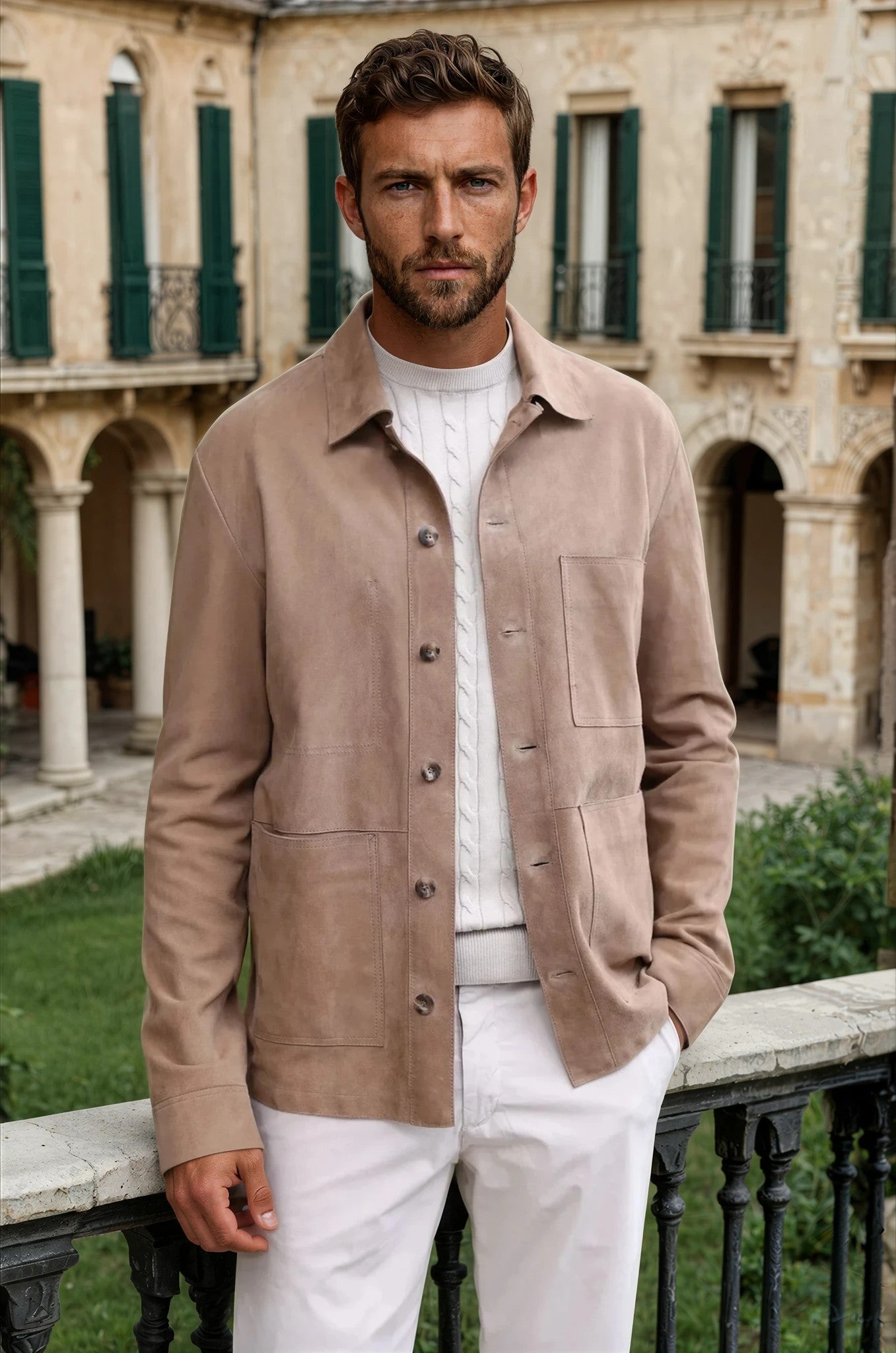 Surchemise Jimmy en chèvre velours - Taupe-MANTEAU HOMME-Curling-Paris