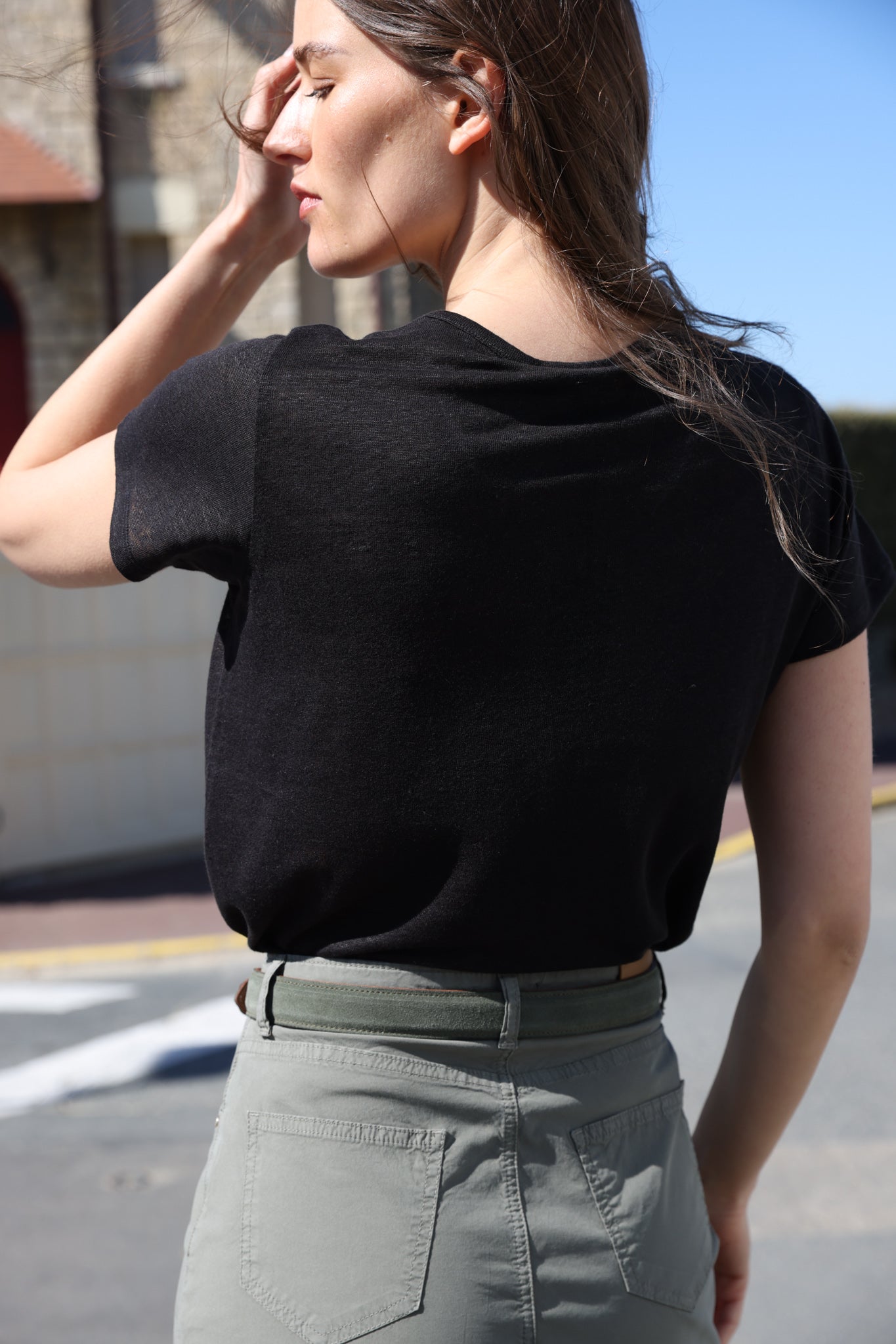 T shirt col en v lin - Noir-T-SHIRT FEMME-Curling-Paris