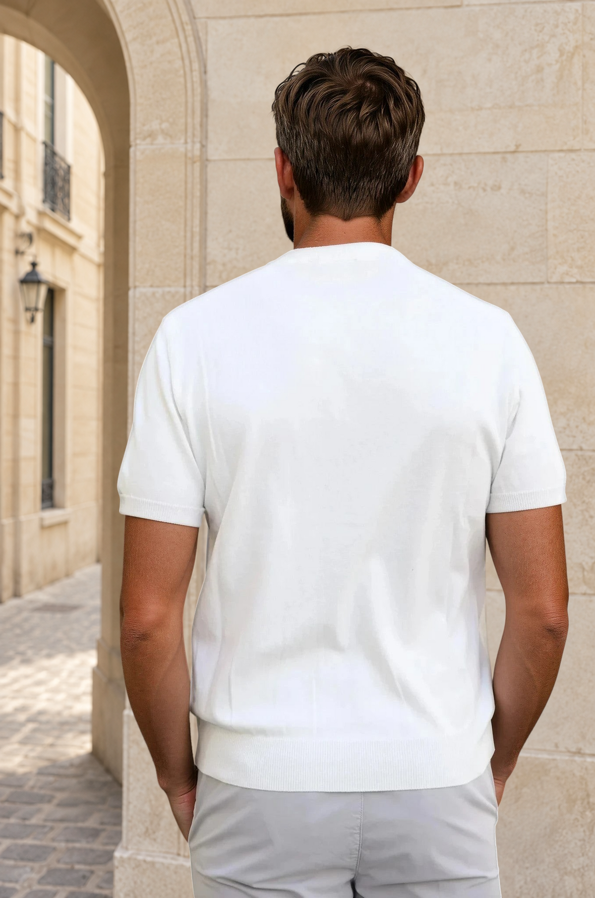 T-shirt en maille Gege col rond à torsades en coton - Ecru-PULL HOMME-Curling-Paris