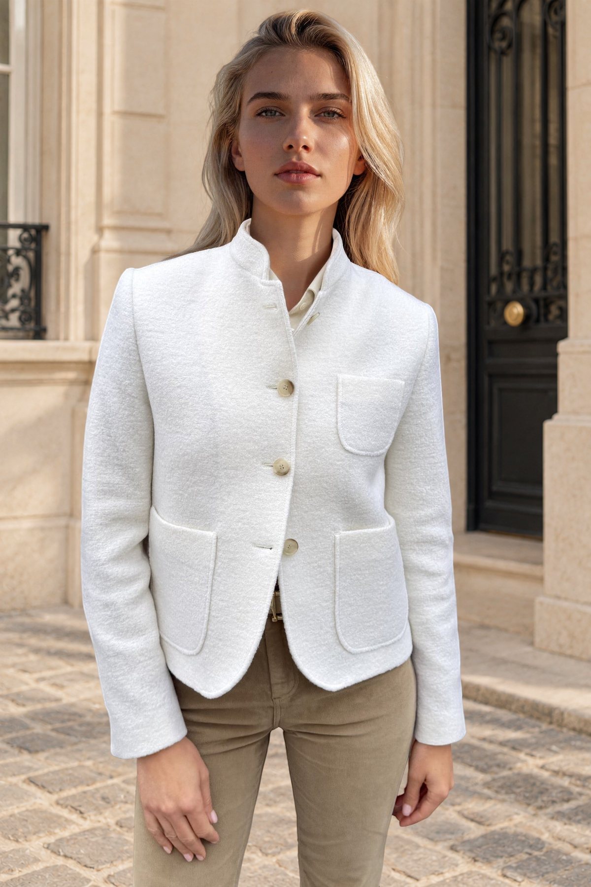 Veste Clara en laine bouclée - Écru-VESTE BLAZER FEMME-Curling-Paris