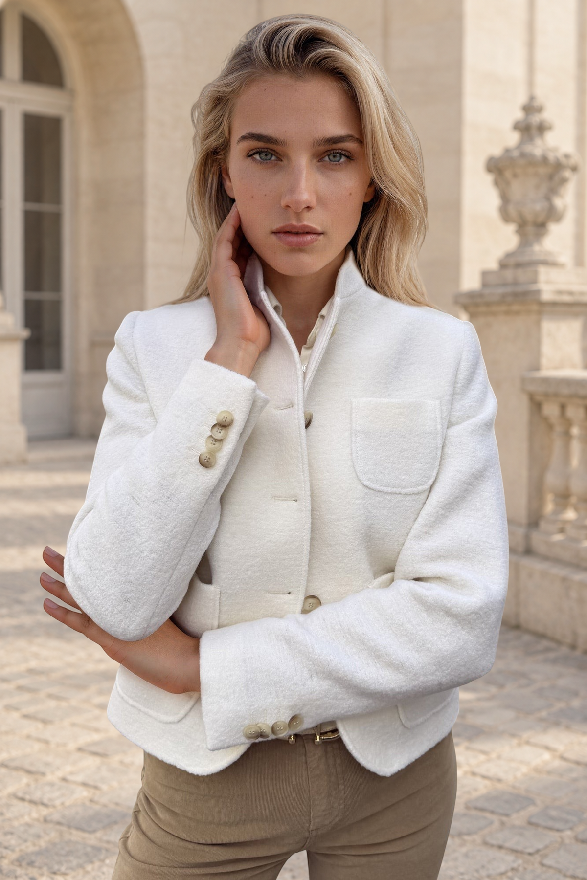 Veste Clara en laine bouclée - Écru-VESTE BLAZER FEMME-Curling-Paris