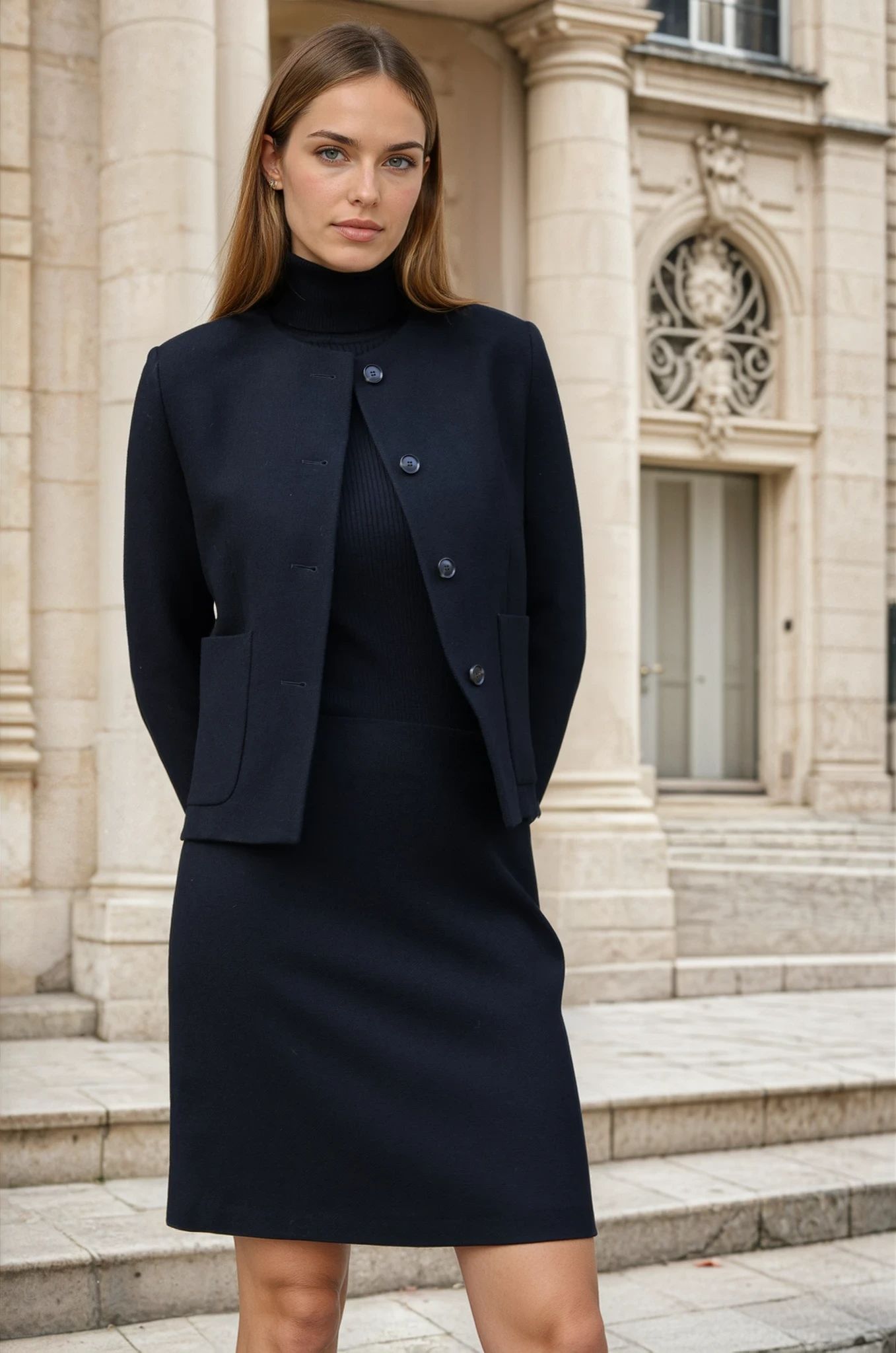 Veste Eloise pure laine nattée - Noir-VESTE BLAZER FEMME-Curling-Paris