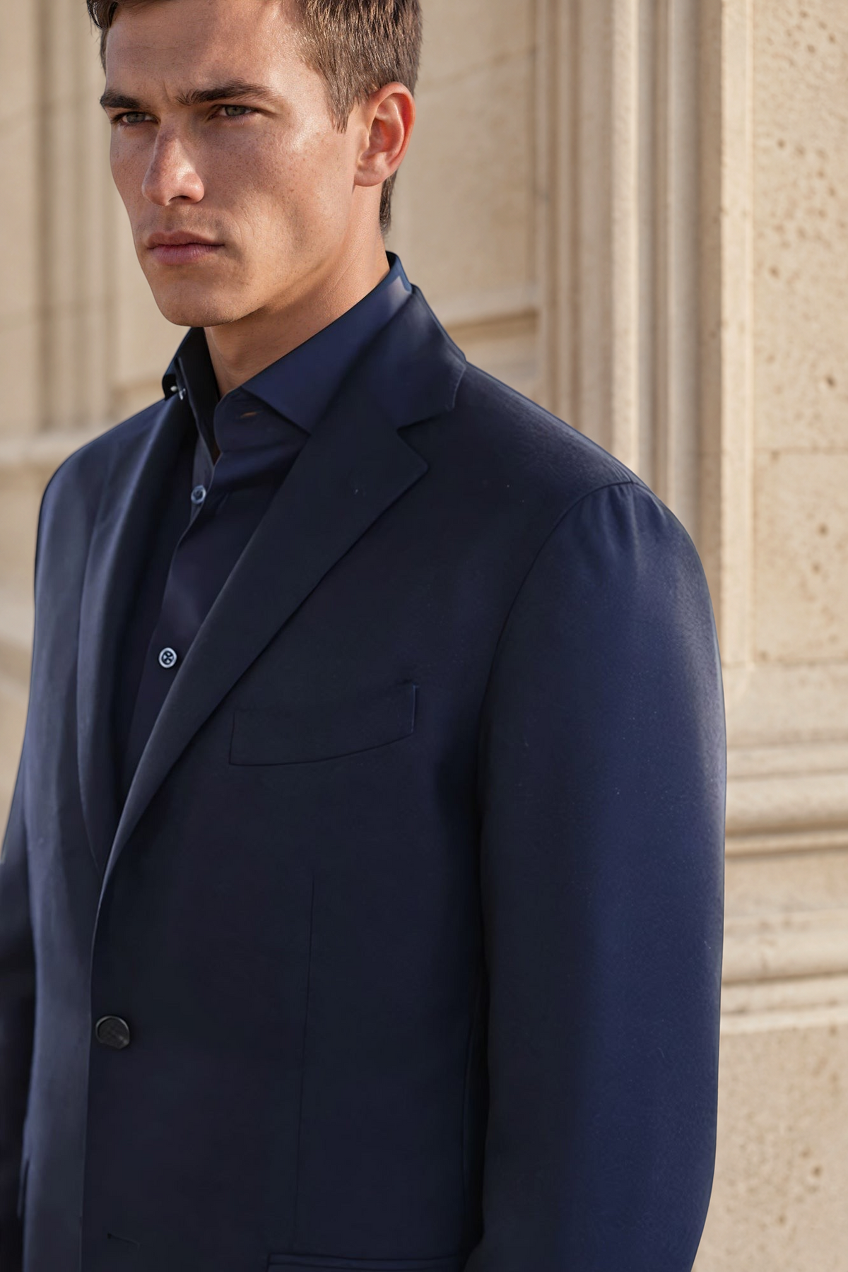 Veste Giorgio en laine - Natté Marine-VESTE BLAZER HOMME-Curling-Paris