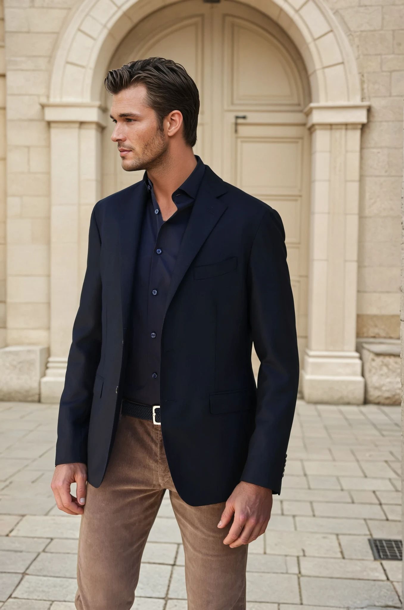Veste Giorgio en laine - Natté Marine-VESTE BLAZER HOMME-Curling-Paris
