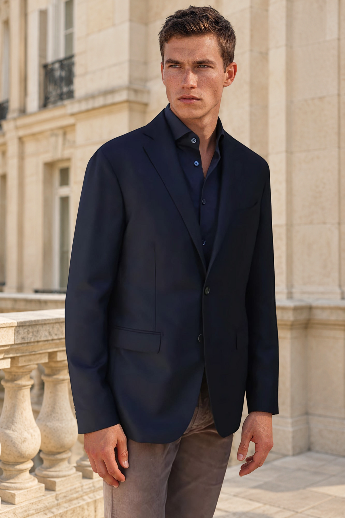 Veste Giorgio en laine - Natté Marine-VESTE BLAZER HOMME-Curling-Paris