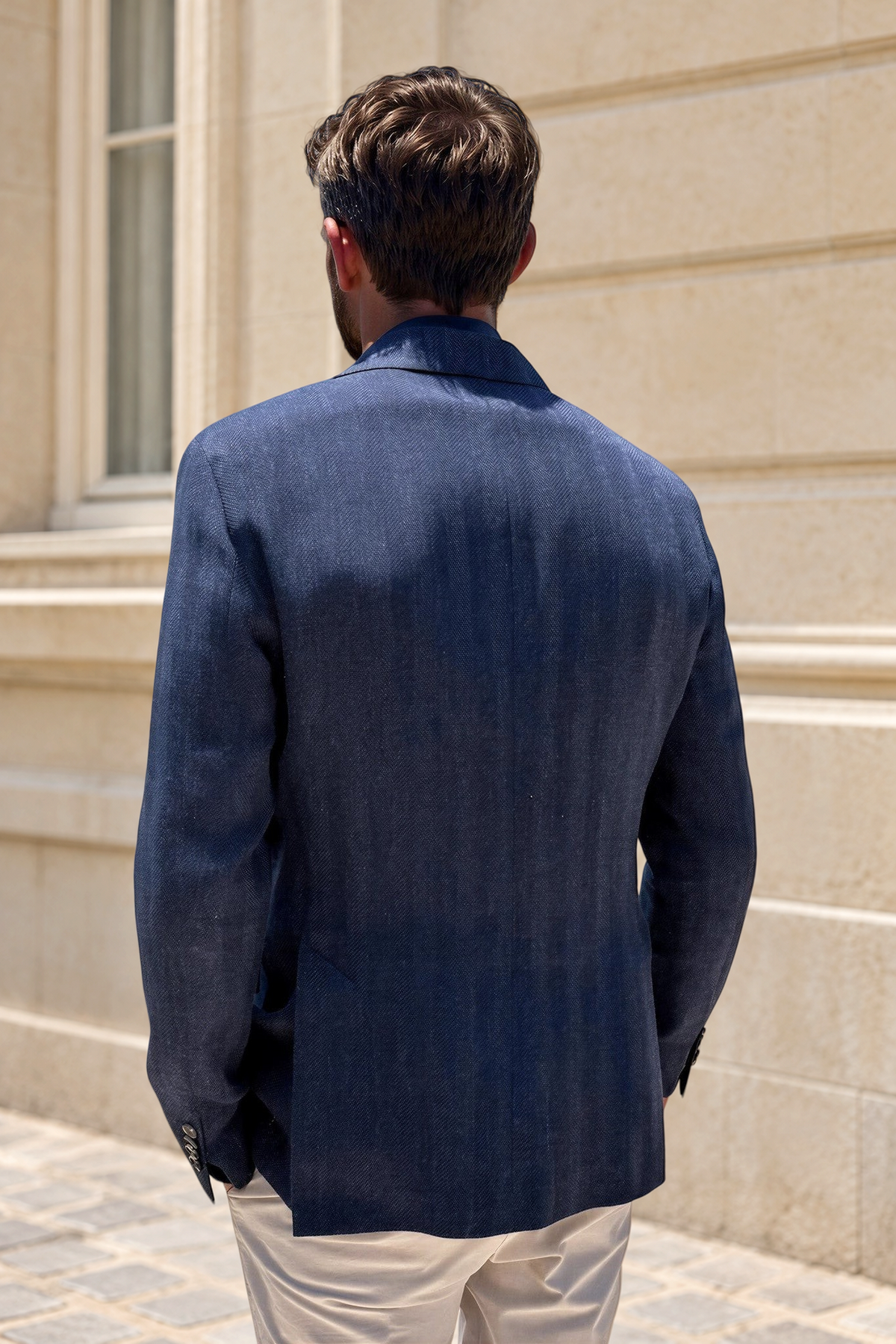 Veste Giorgio en laine et lin à Grands chevrons - Jeans-VESTE BLAZER HOMME-Curling-Paris