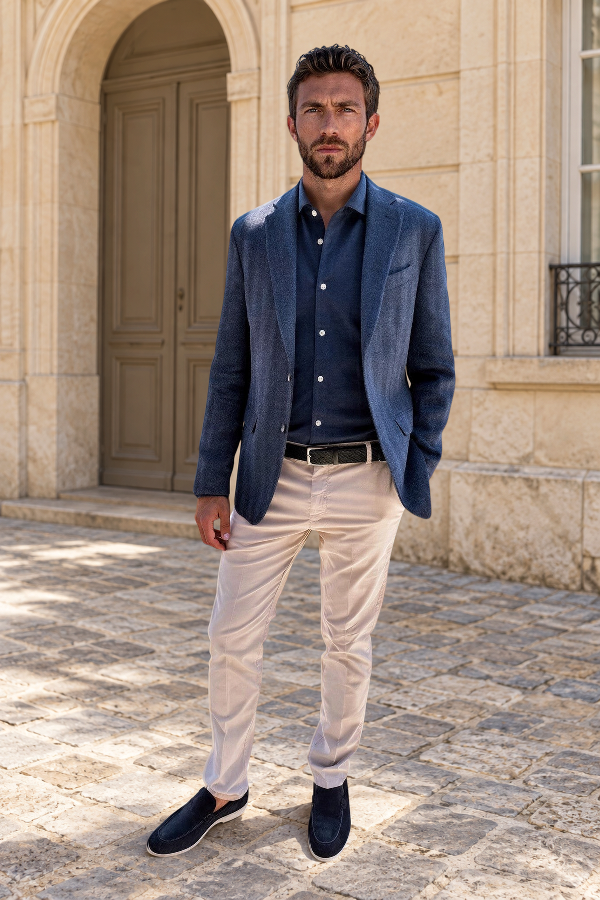 Veste Giorgio en laine et lin à Grands chevrons - Jeans-VESTE BLAZER HOMME-Curling-Paris