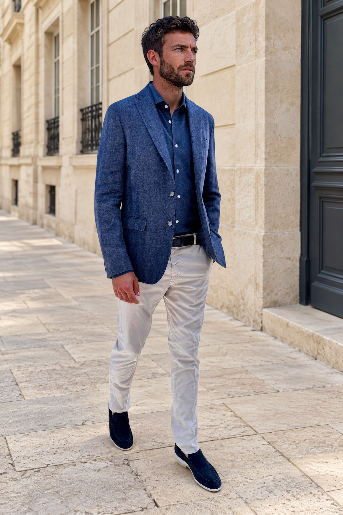 Veste Giorgio en laine et lin à Grands chevrons - Jeans-VESTE BLAZER HOMME-Curling-Paris