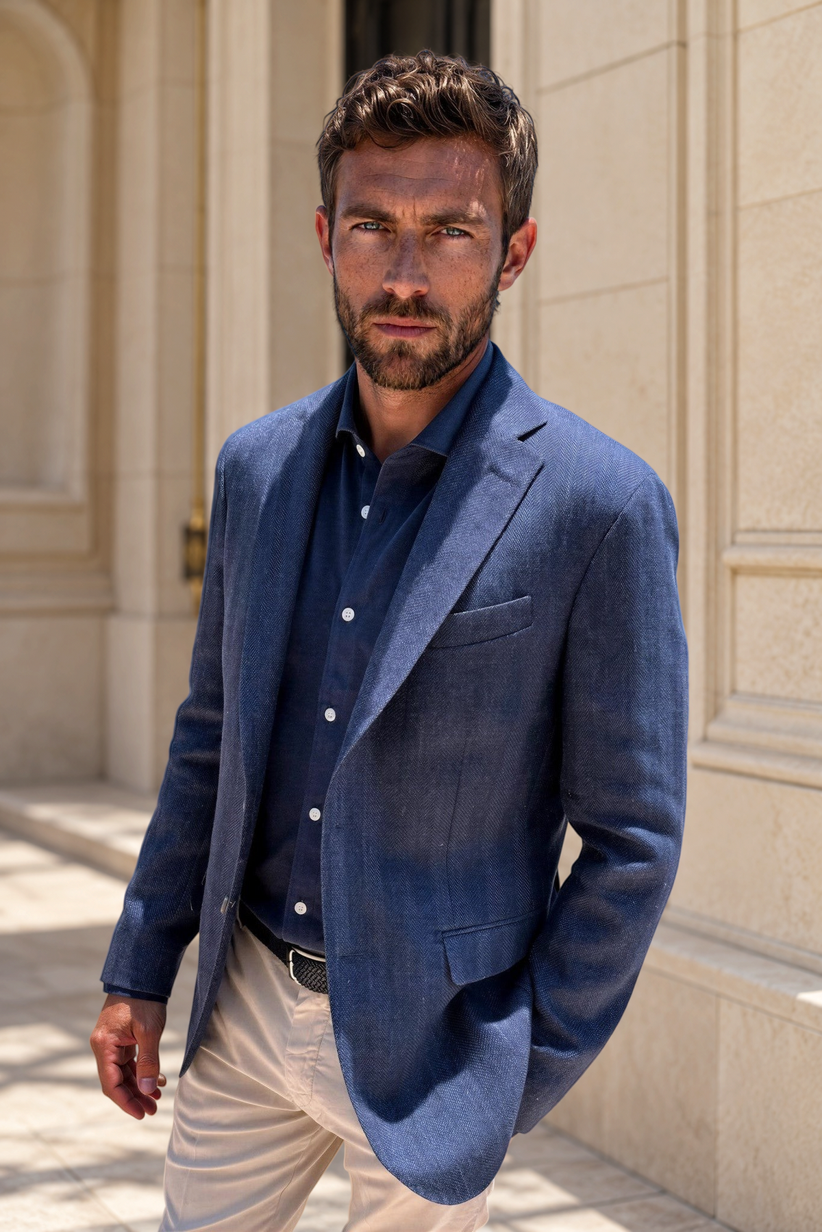 Veste Giorgio en laine et lin à Grands chevrons - Jeans-VESTE BLAZER HOMME-Curling-Paris