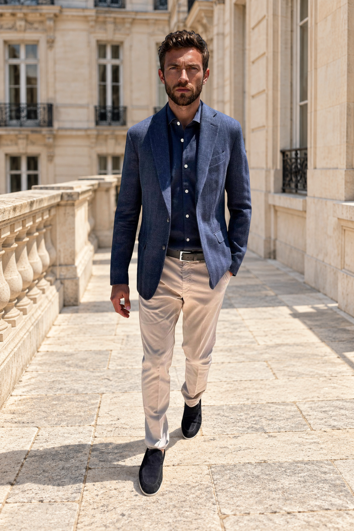 Veste Giorgio en laine et lin à Grands chevrons - Jeans-VESTE BLAZER HOMME-Curling-Paris