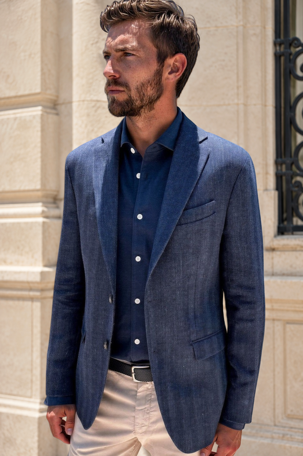Veste Giorgio en laine et lin à Grands chevrons - Jeans-VESTE BLAZER HOMME-Curling-Paris