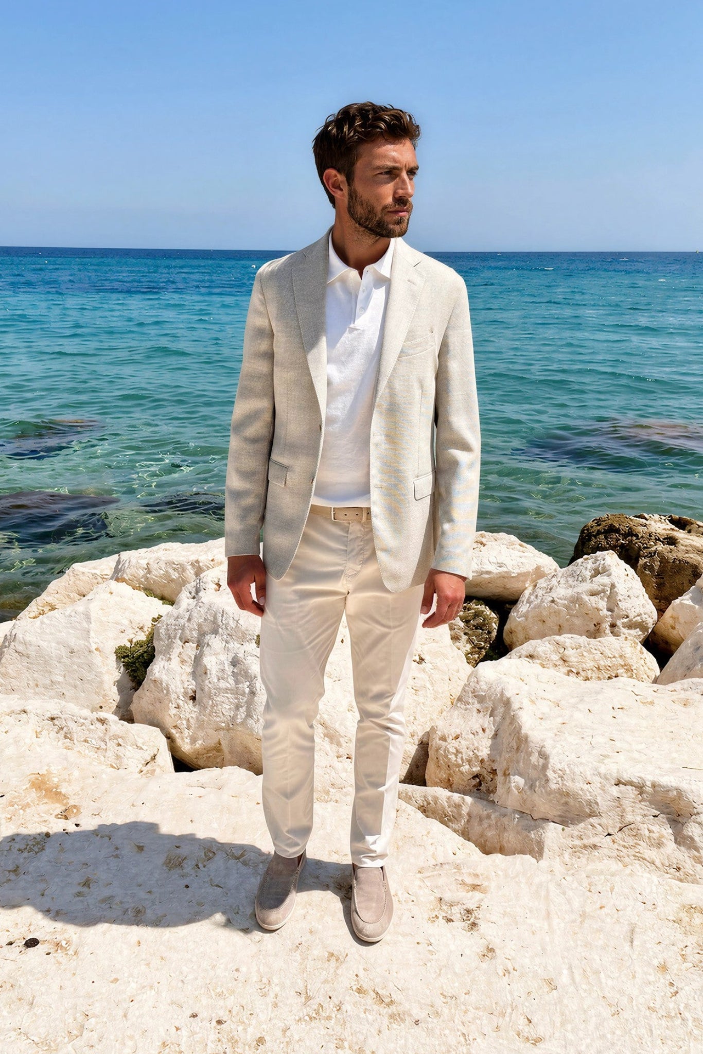 Veste Giorgio en laine natté - Beige-VESTE BLAZER HOMME-Curling-Paris