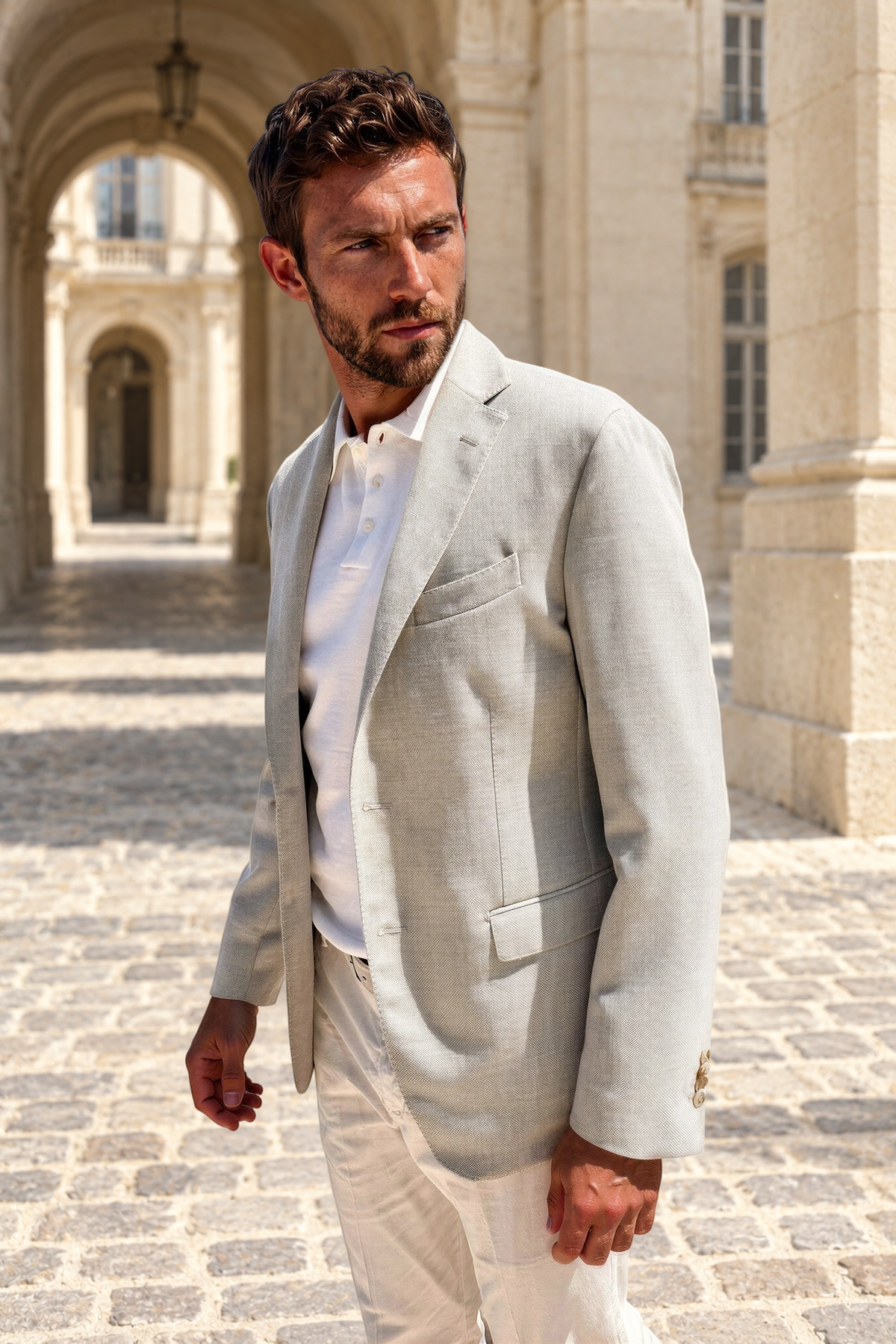 Veste Giorgio en laine natté - Beige-VESTE BLAZER HOMME-Curling-Paris