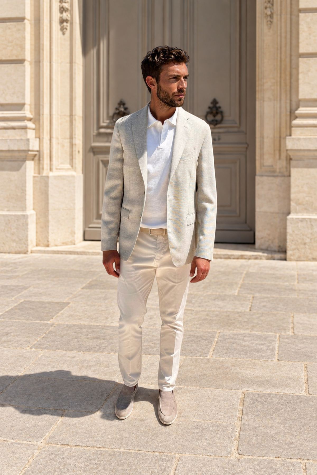 Veste Giorgio en laine natté - Beige-VESTE BLAZER HOMME-Curling-Paris