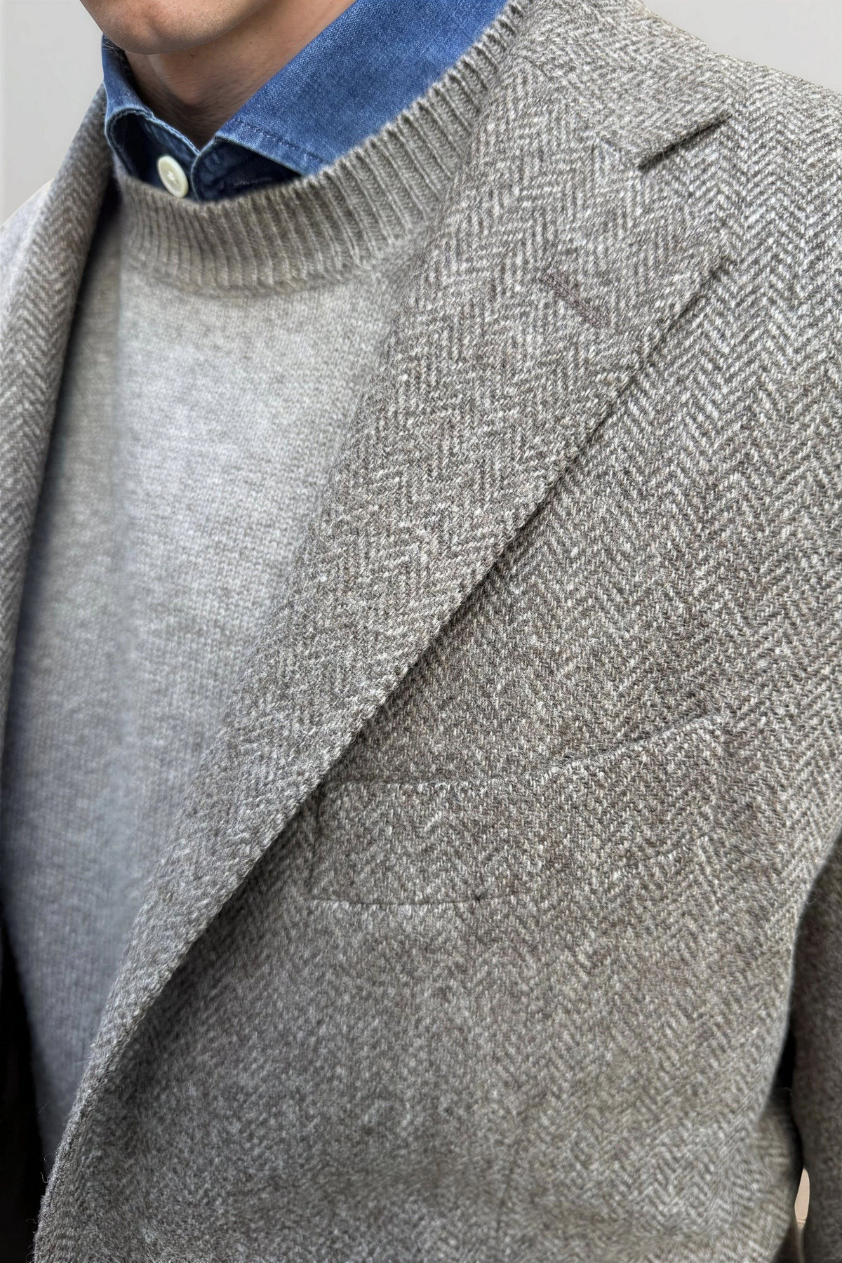 Veste Giorgio en laine vierge Bottoli à chevrons - Taupe-VESTE BLAZER HOMME-Curling-Paris