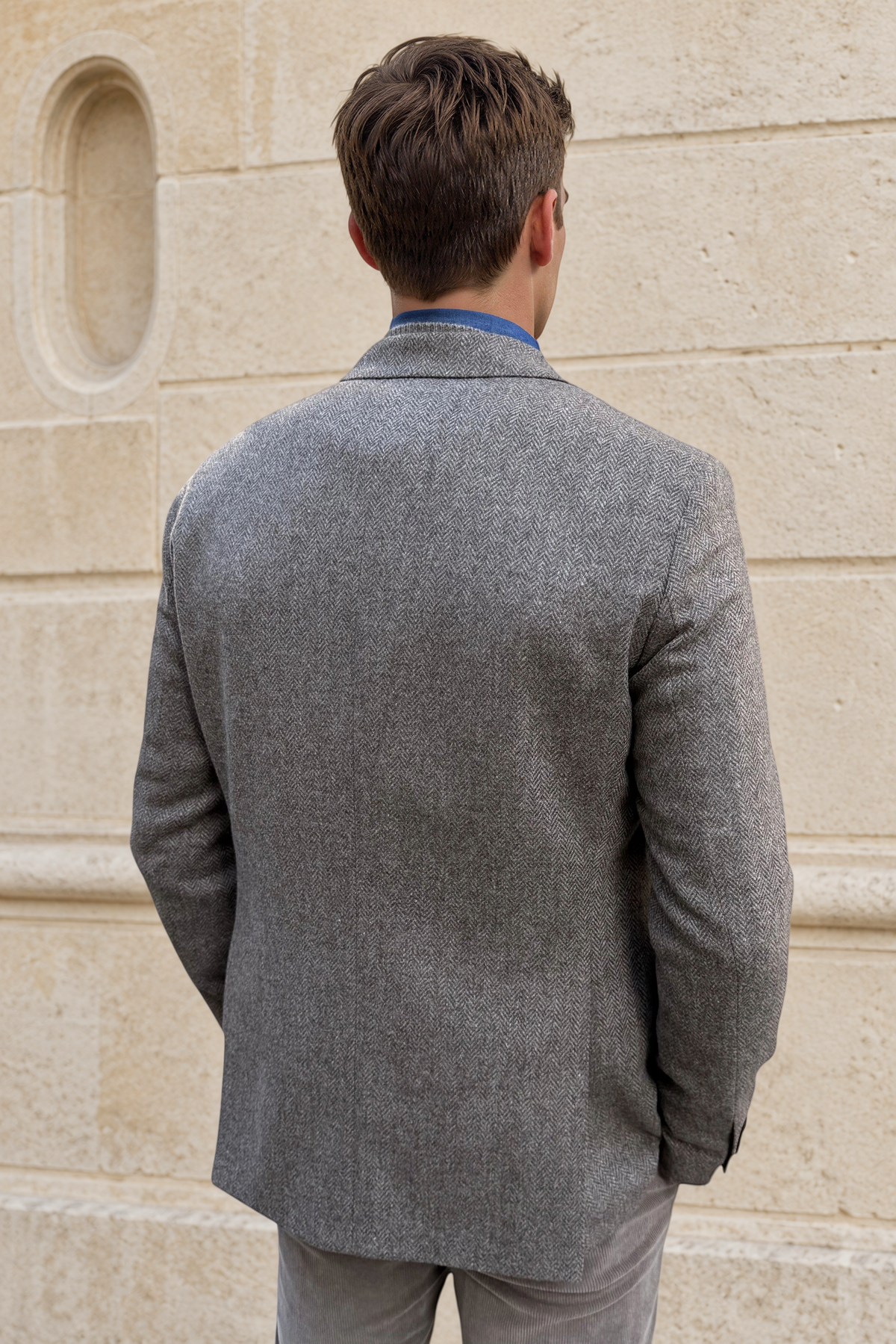 Veste Giorgio en laine vierge Bottoli à chevrons - Taupe-VESTE BLAZER HOMME-Curling-Paris