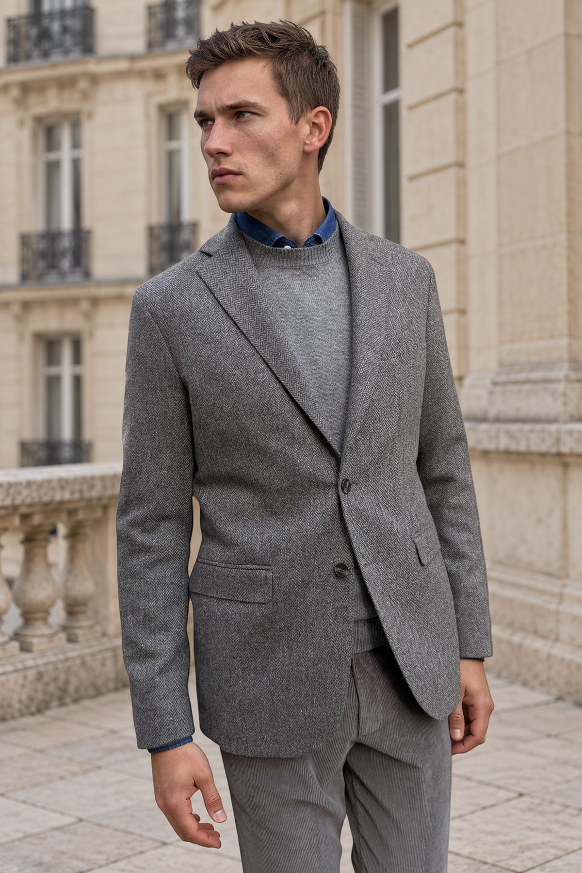 Veste Giorgio en laine vierge Bottoli à chevrons - Taupe-VESTE BLAZER HOMME-Curling-Paris