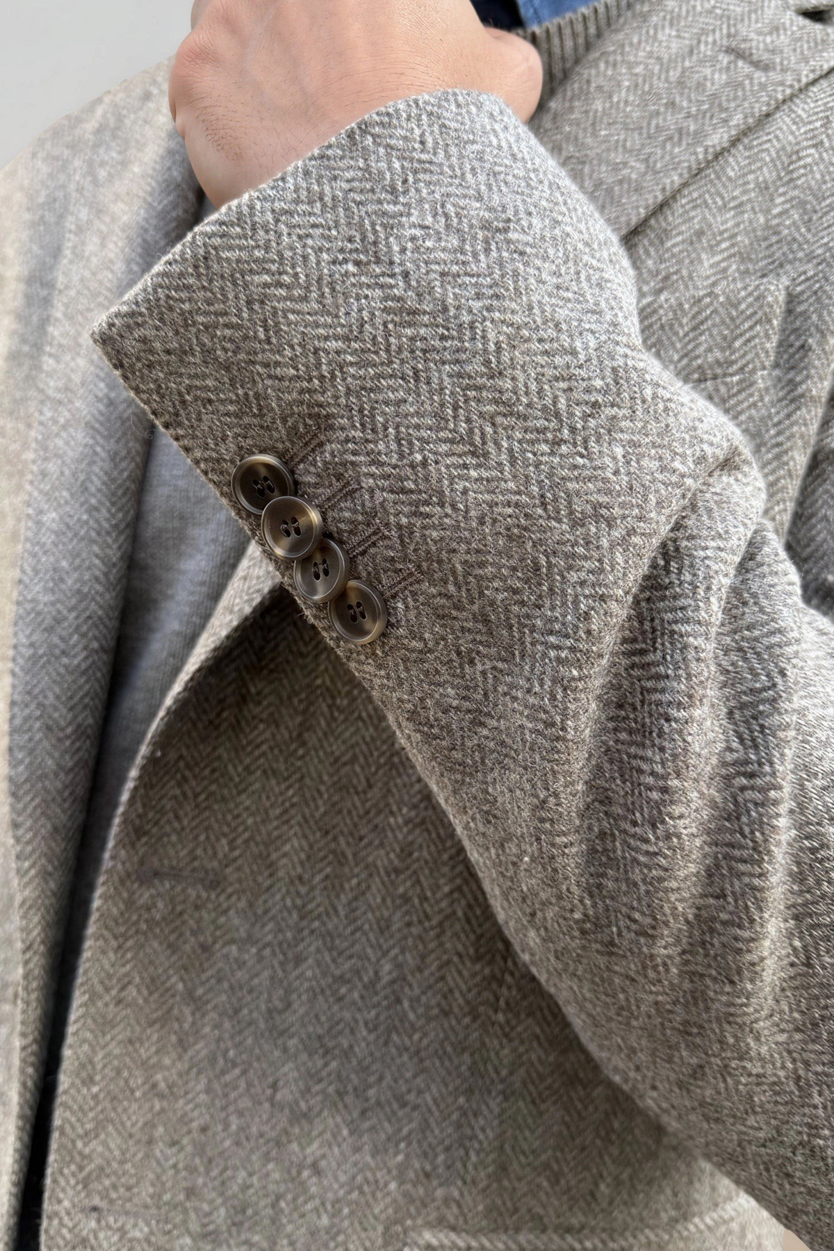 Veste Giorgio en laine vierge Bottoli à chevrons - Taupe-VESTE BLAZER HOMME-Curling-Paris