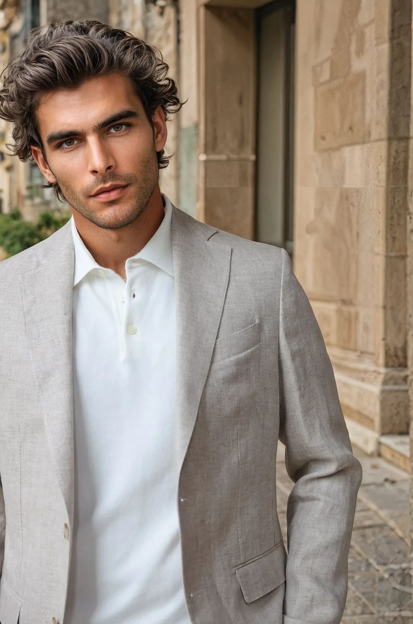 Veste Giorgio en lin - Chevron beige-VESTE BLAZER HOMME-Curling-Paris