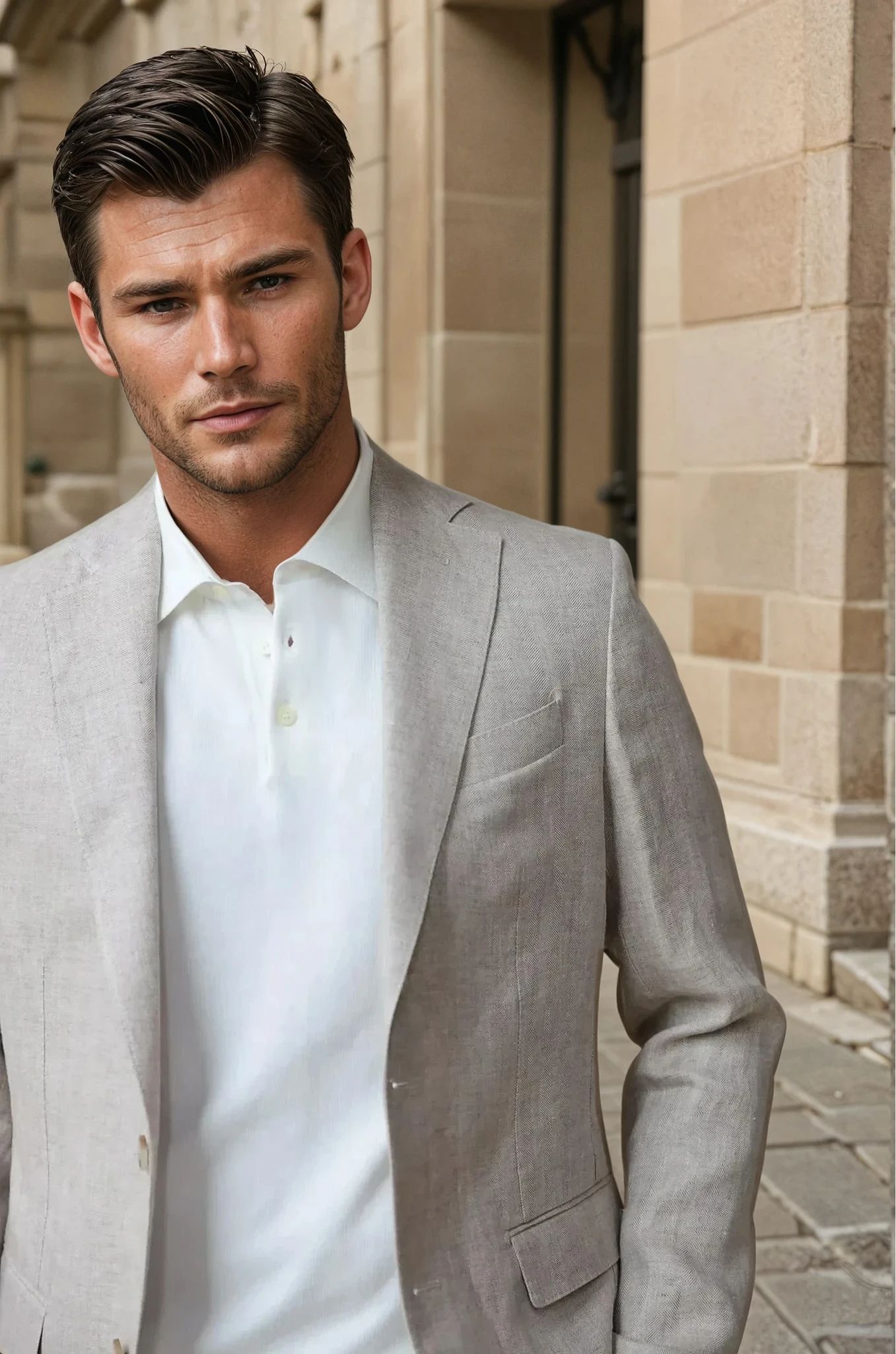 Veste Giorgio en lin - Chevron beige-VESTE BLAZER HOMME-Curling-Paris
