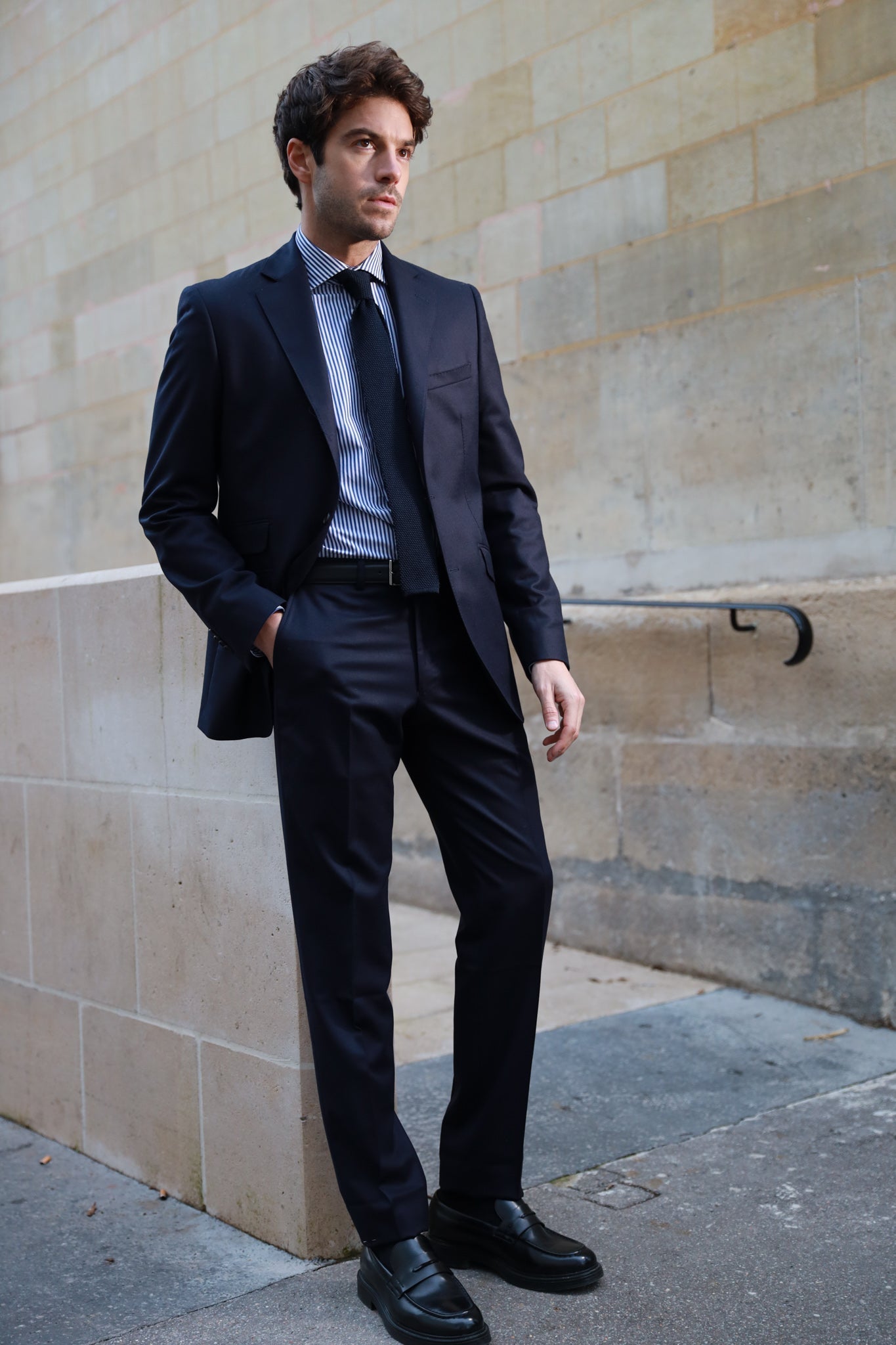 Veste homme Goal en laine Super 120 S flanelle Marine Curling Paris