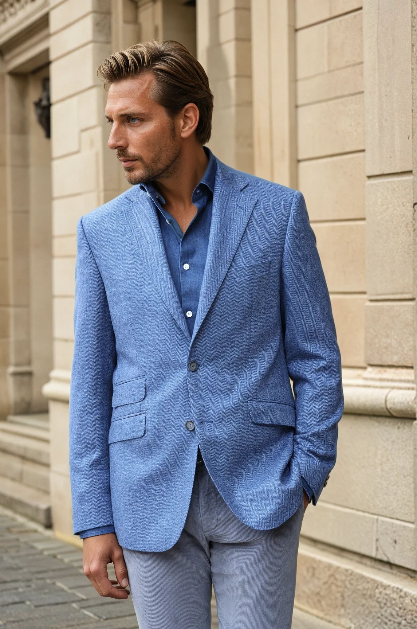 Veste Goal en laine - Chevron bleu-VESTE BLAZER HOMME-Curling-Paris