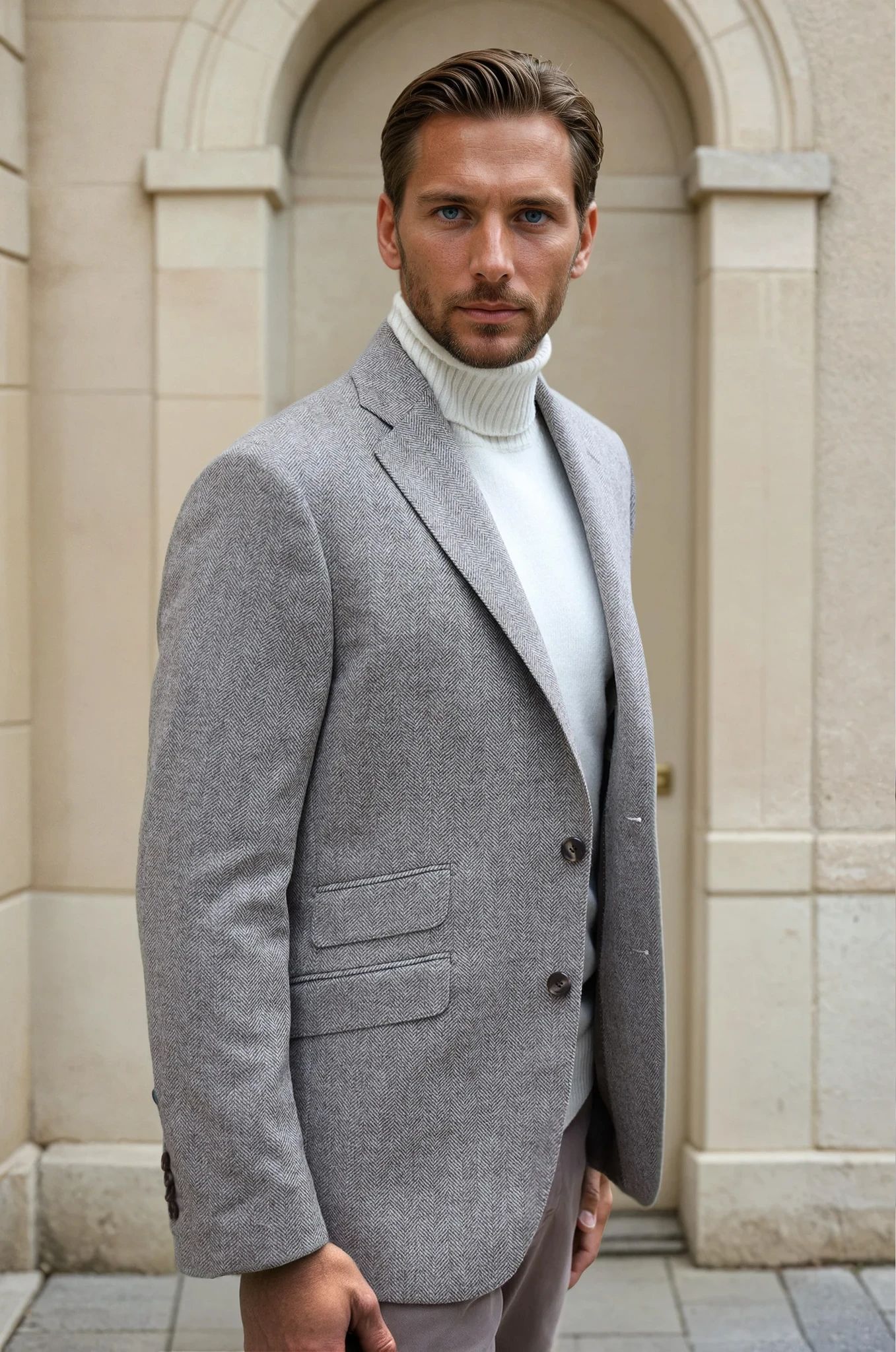 Veste Goal en laine et cachemire - Chevron beige-VESTE BLAZER HOMME-Curling-Paris