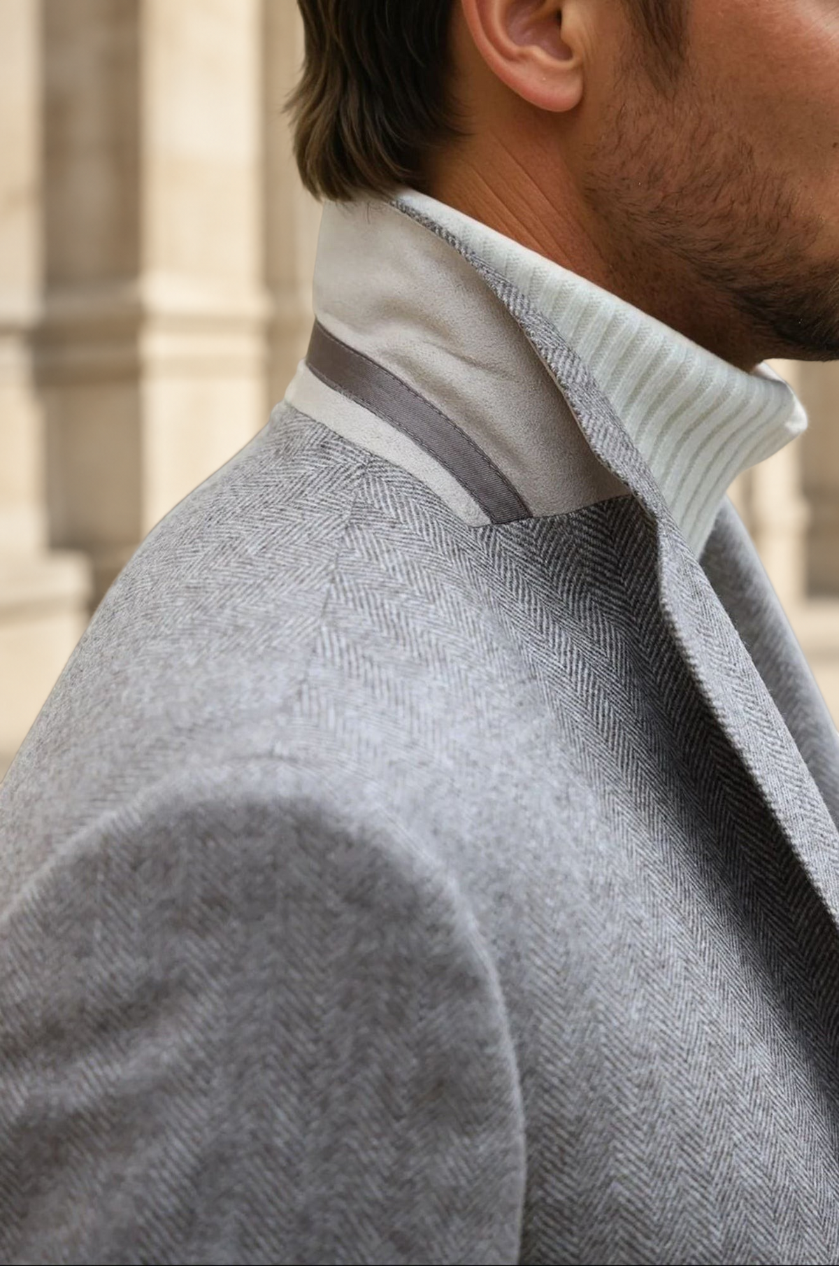Veste Goal en laine et cachemire - Chevron beige-VESTE BLAZER HOMME-Curling-Paris