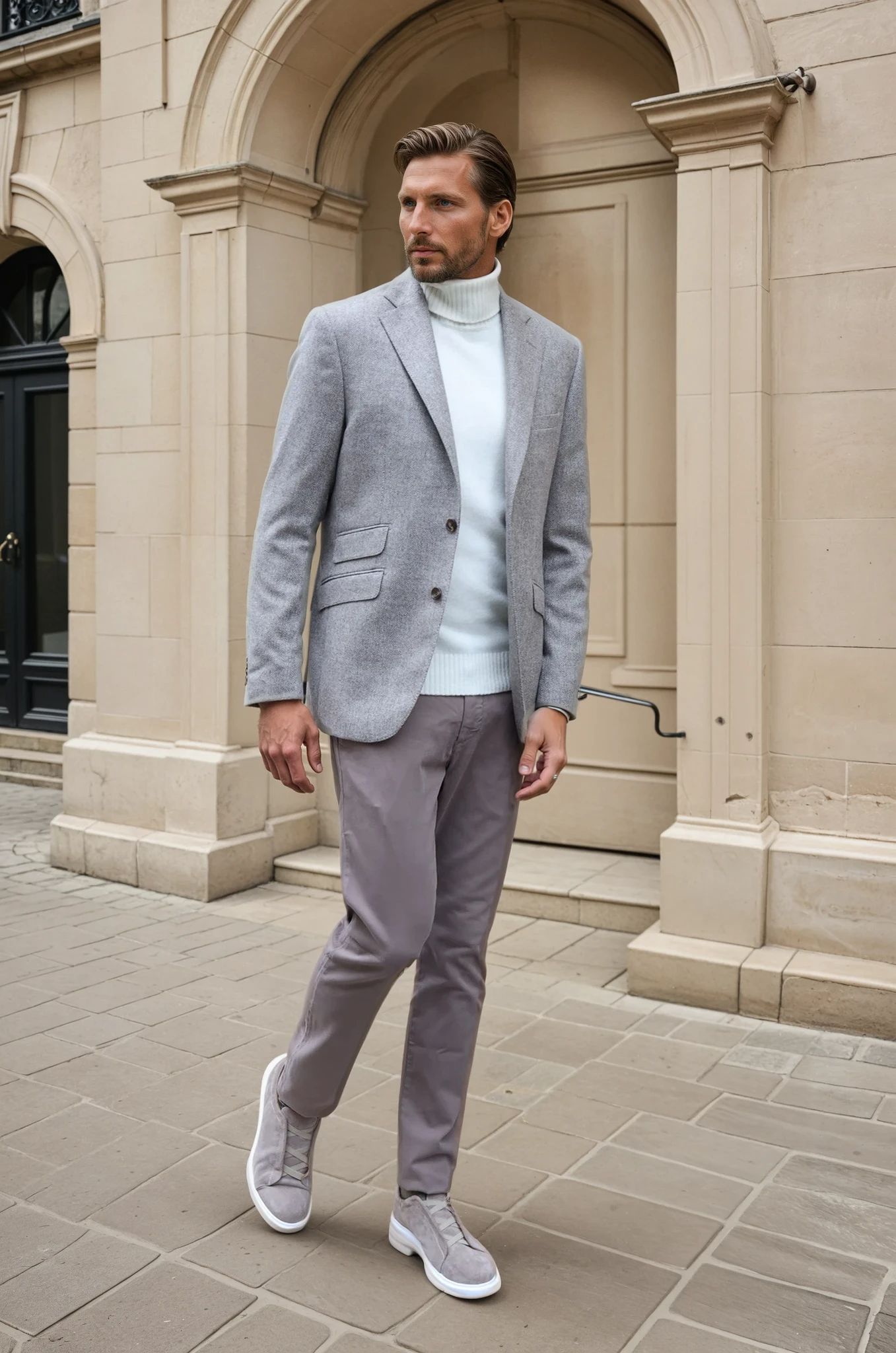 Veste Goal en laine et cachemire - Chevron beige-VESTE BLAZER HOMME-Curling-Paris