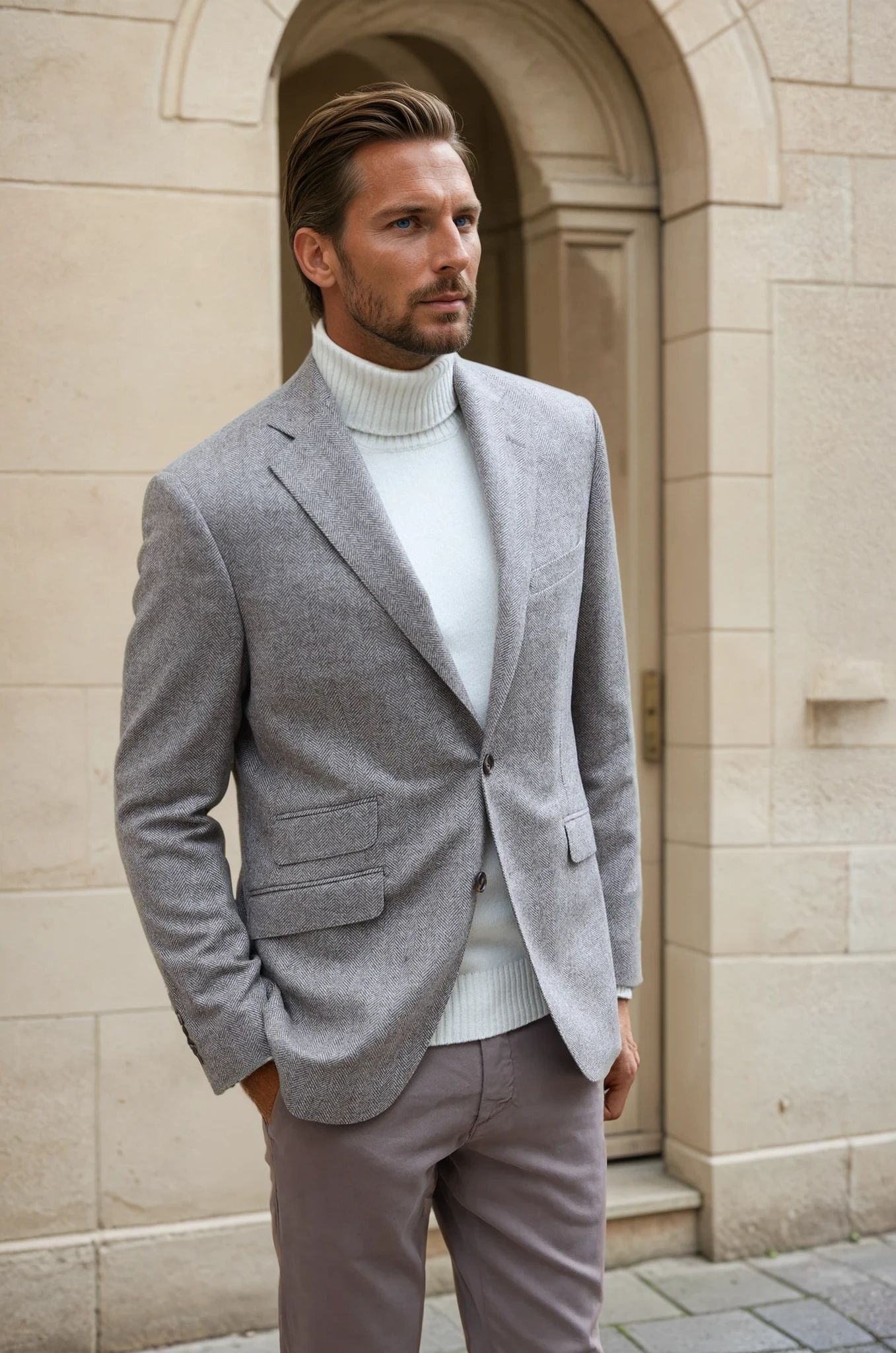 Veste Goal en laine et cachemire - Chevron beige-VESTE BLAZER HOMME-Curling-Paris