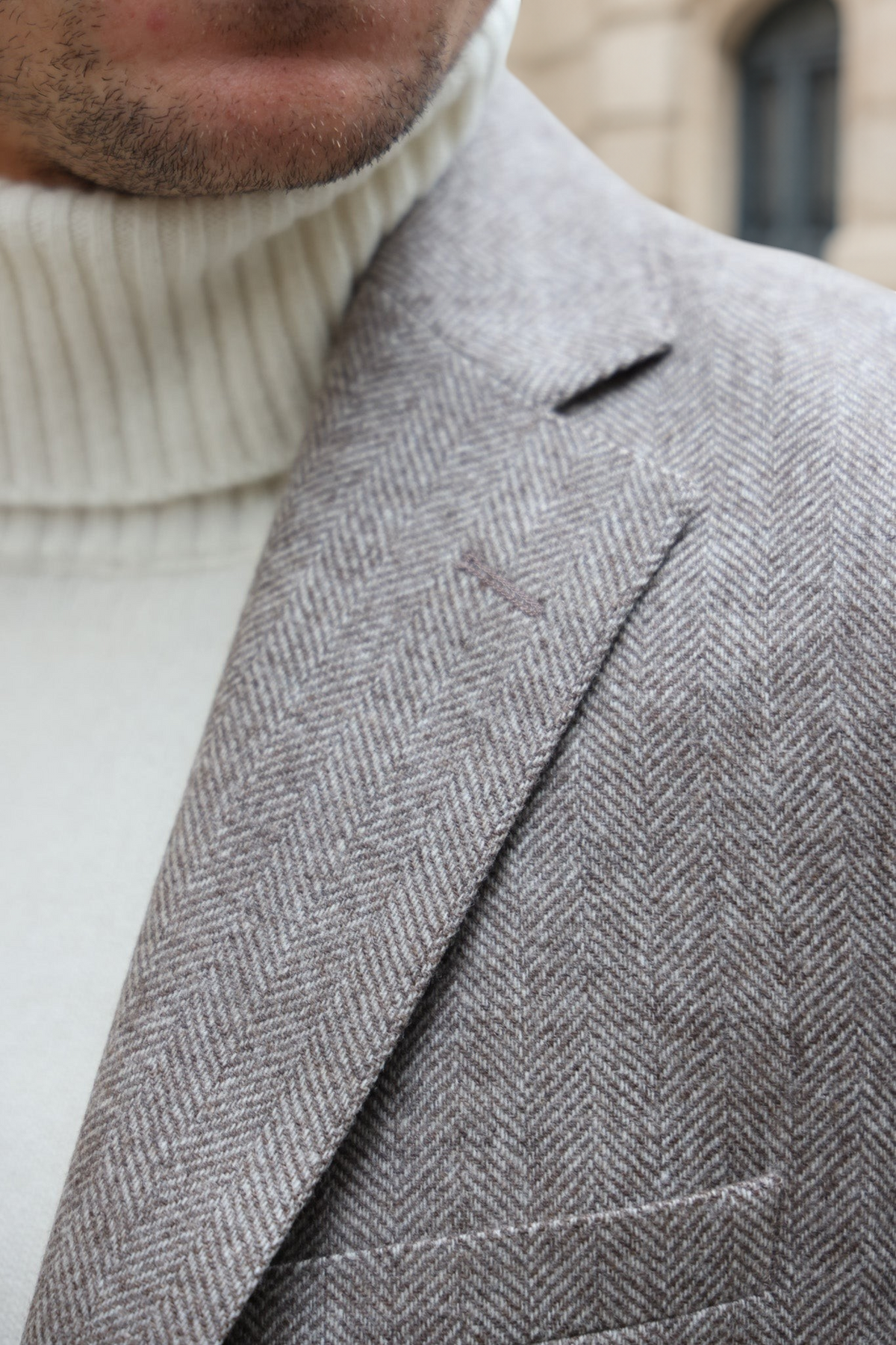 Veste Goal en laine et cachemire - Chevron beige-VESTE BLAZER HOMME-Curling-Paris